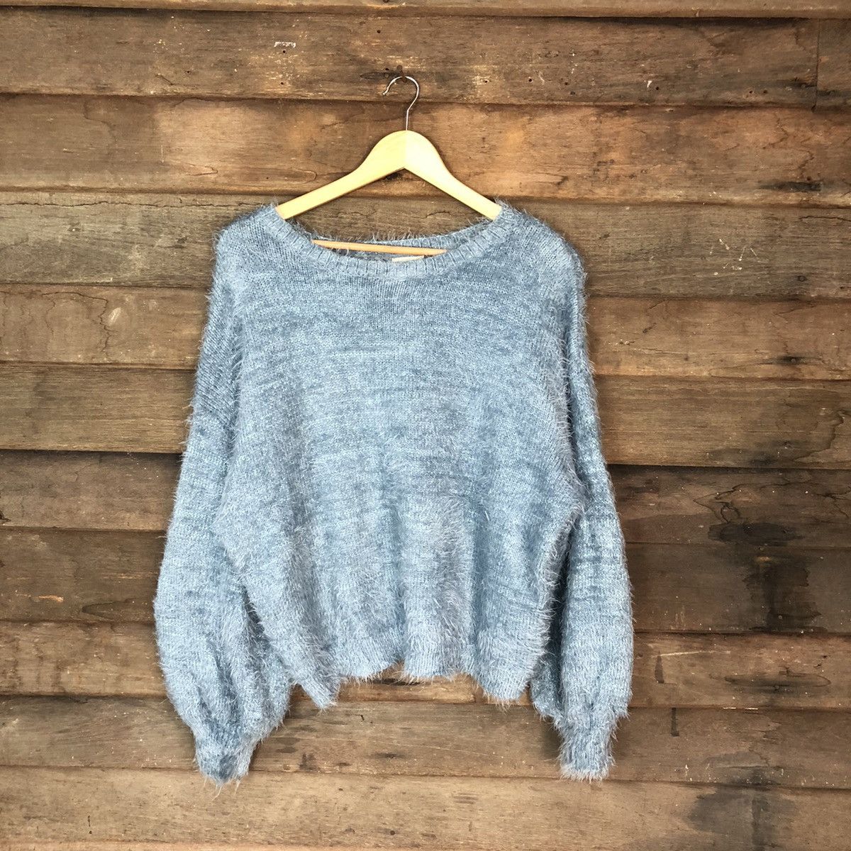 image of Homespun Knitwear x Vintage Gu Japan Blue Shag Shaggy Fur Mohair Knitwear 7035, Women's (Size XL)