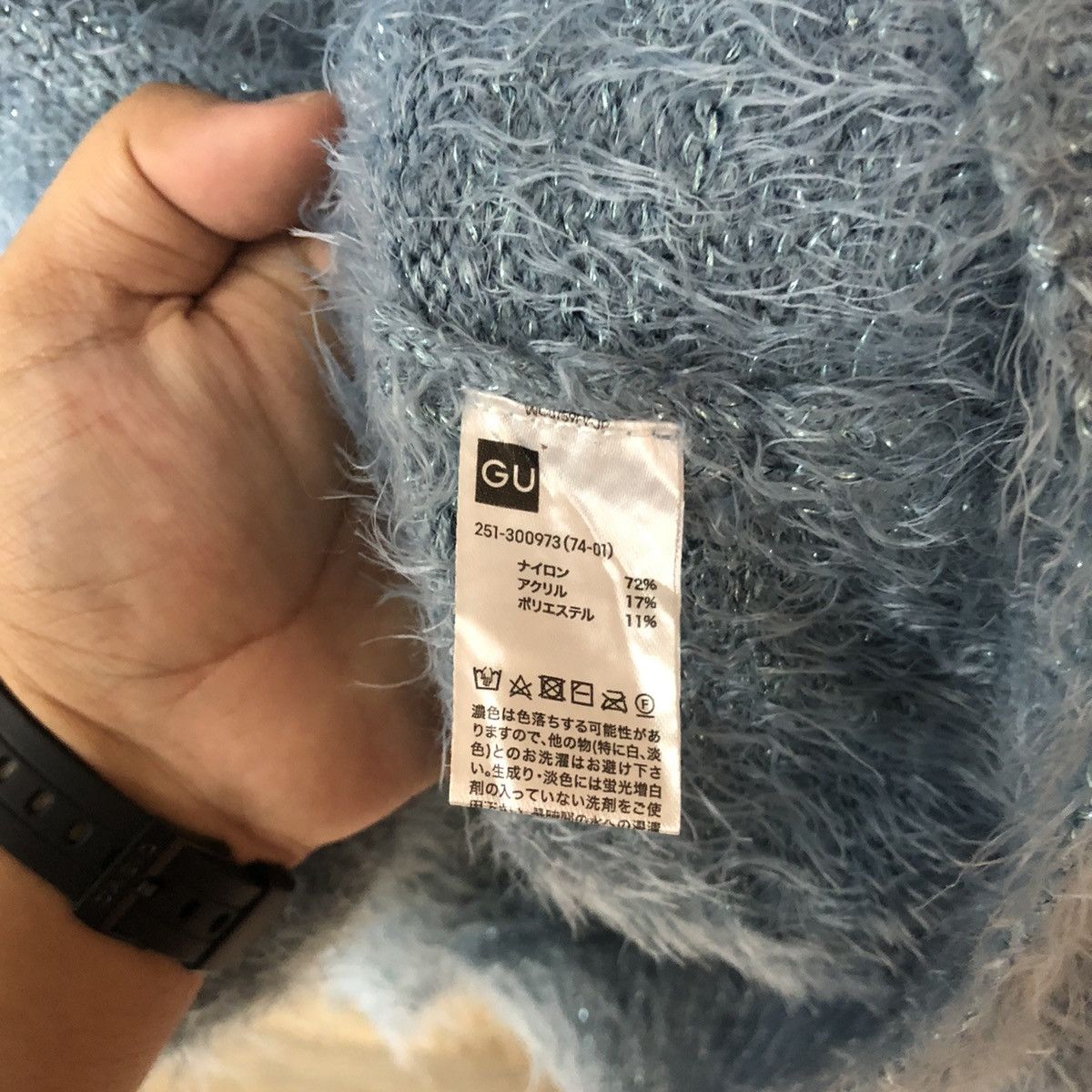 Gu japan Blue Shag Shaggy Fur Mohair Knitwear #7035