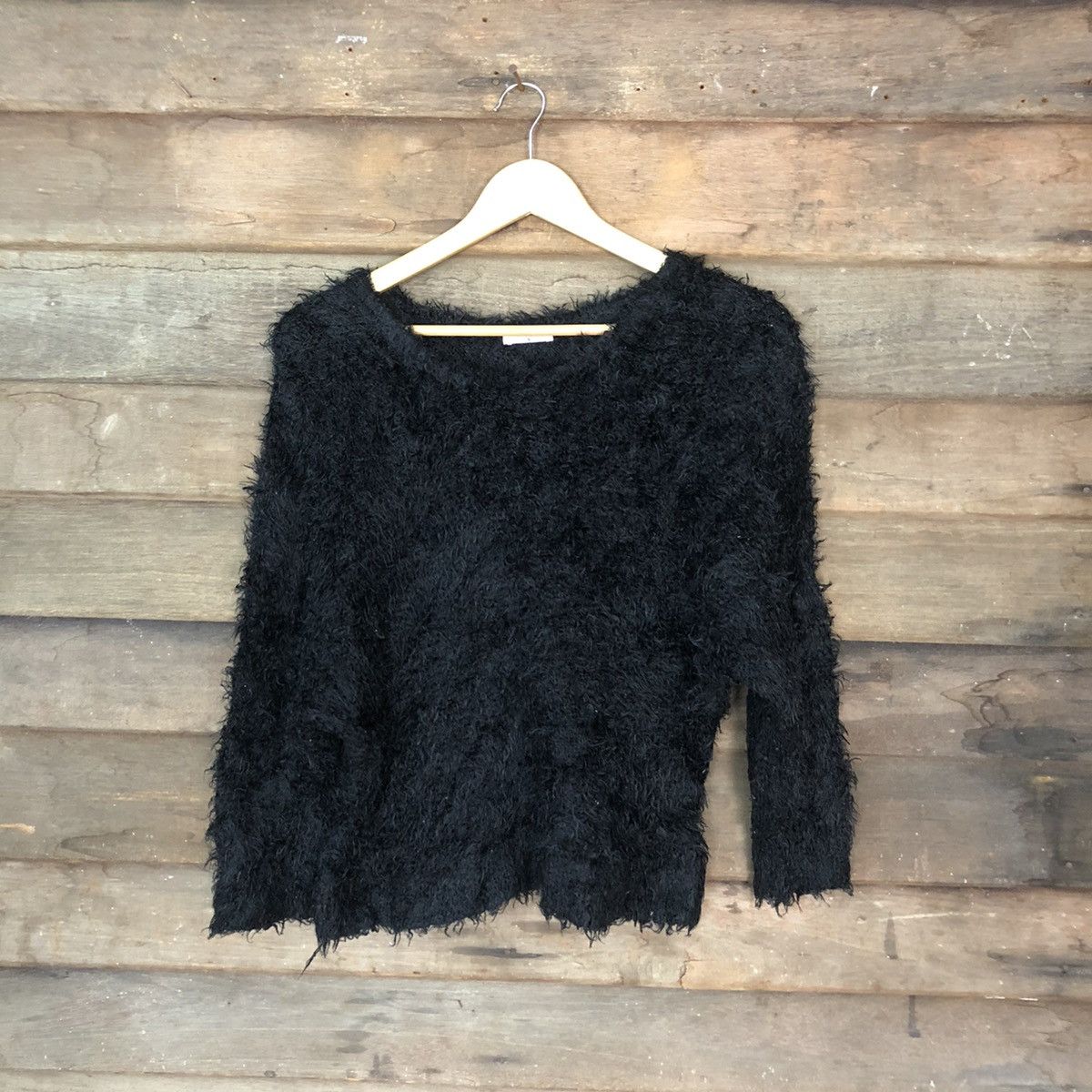 image of Homespun Knitwear x Unreal Fur Shag Shaggy Fur Mohair Knitwear 6961 in Black, Women's (Size Small)