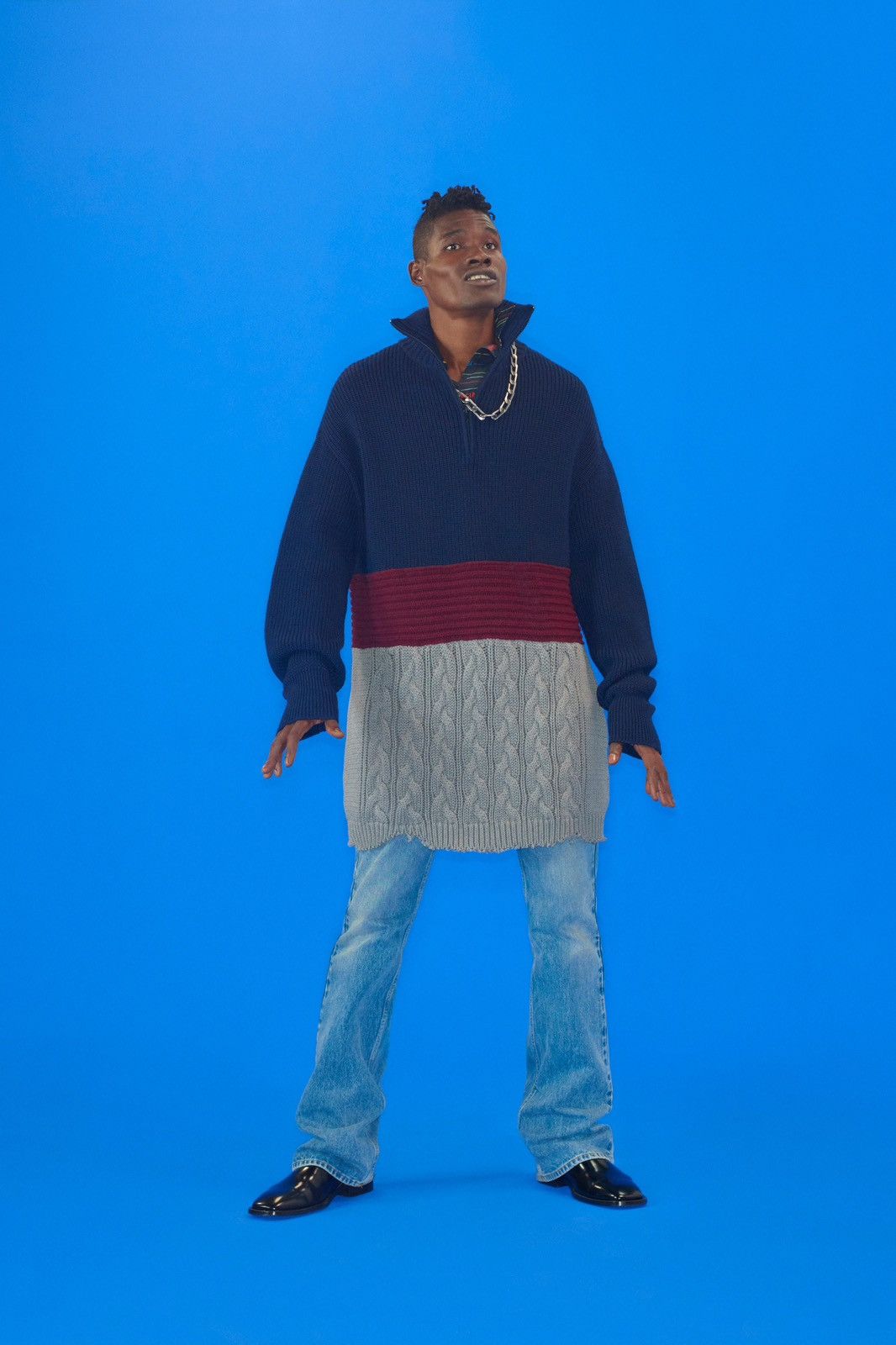 image of Balenciaga Mixed Material Quarter-Zip Sweater (Resort 2019) in Grey, Men's (Size Medium)