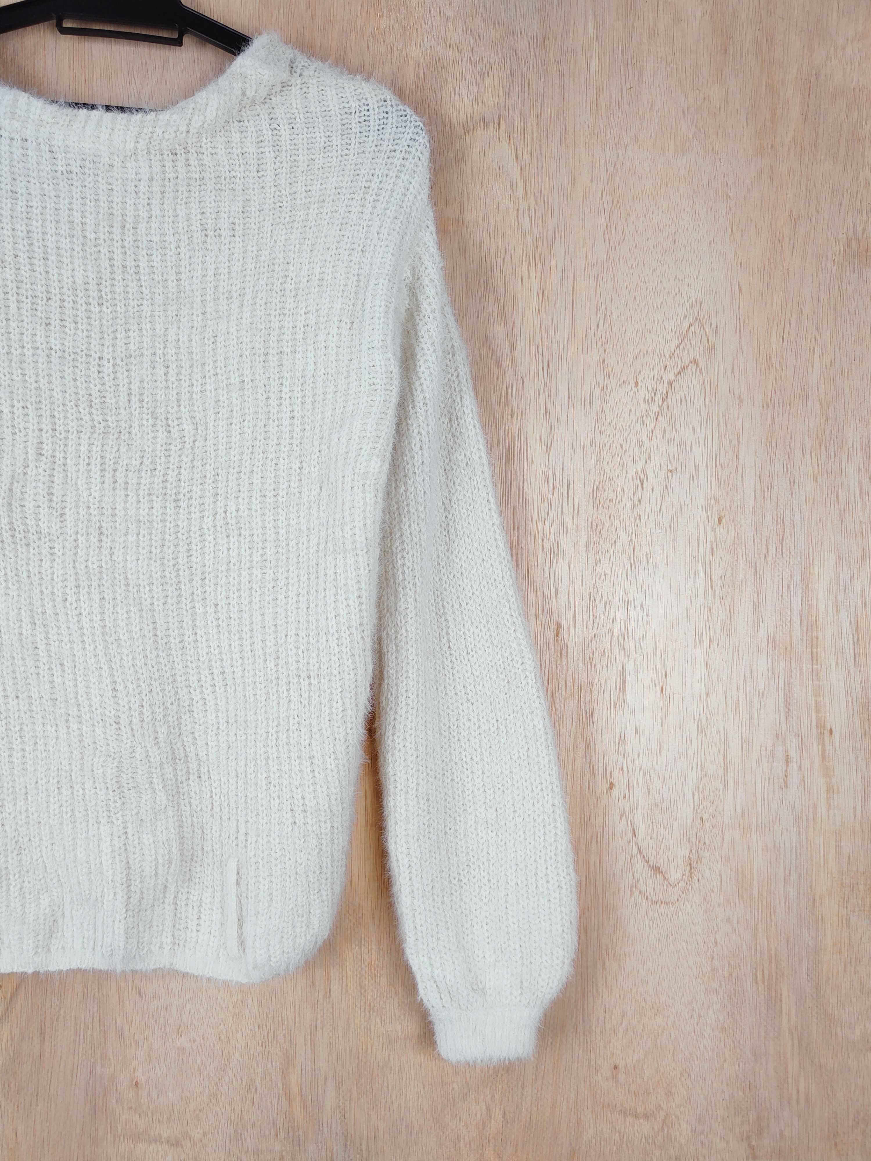 Homespun Knitwear Spiral Girl White Shag Shaggy Fur Mohair Knitwear #S281 Size M / US 6-8 / IT 42-44 - 9 Thumbnail