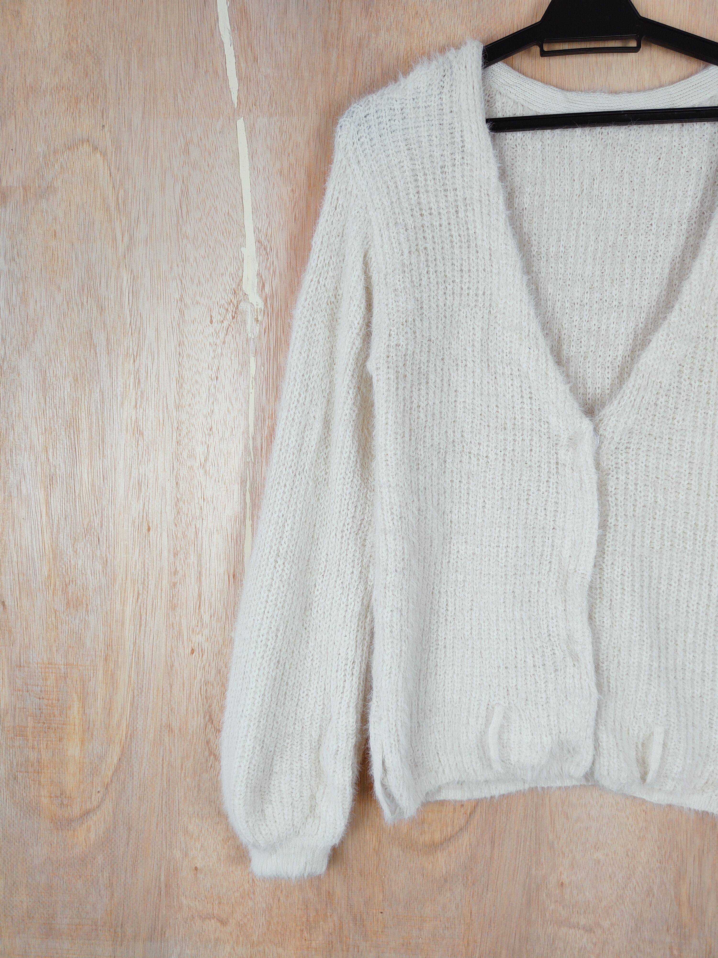 Homespun Knitwear Spiral Girl White Shag Shaggy Fur Mohair Knitwear #S281 Size M / US 6-8 / IT 42-44 - 4 Thumbnail