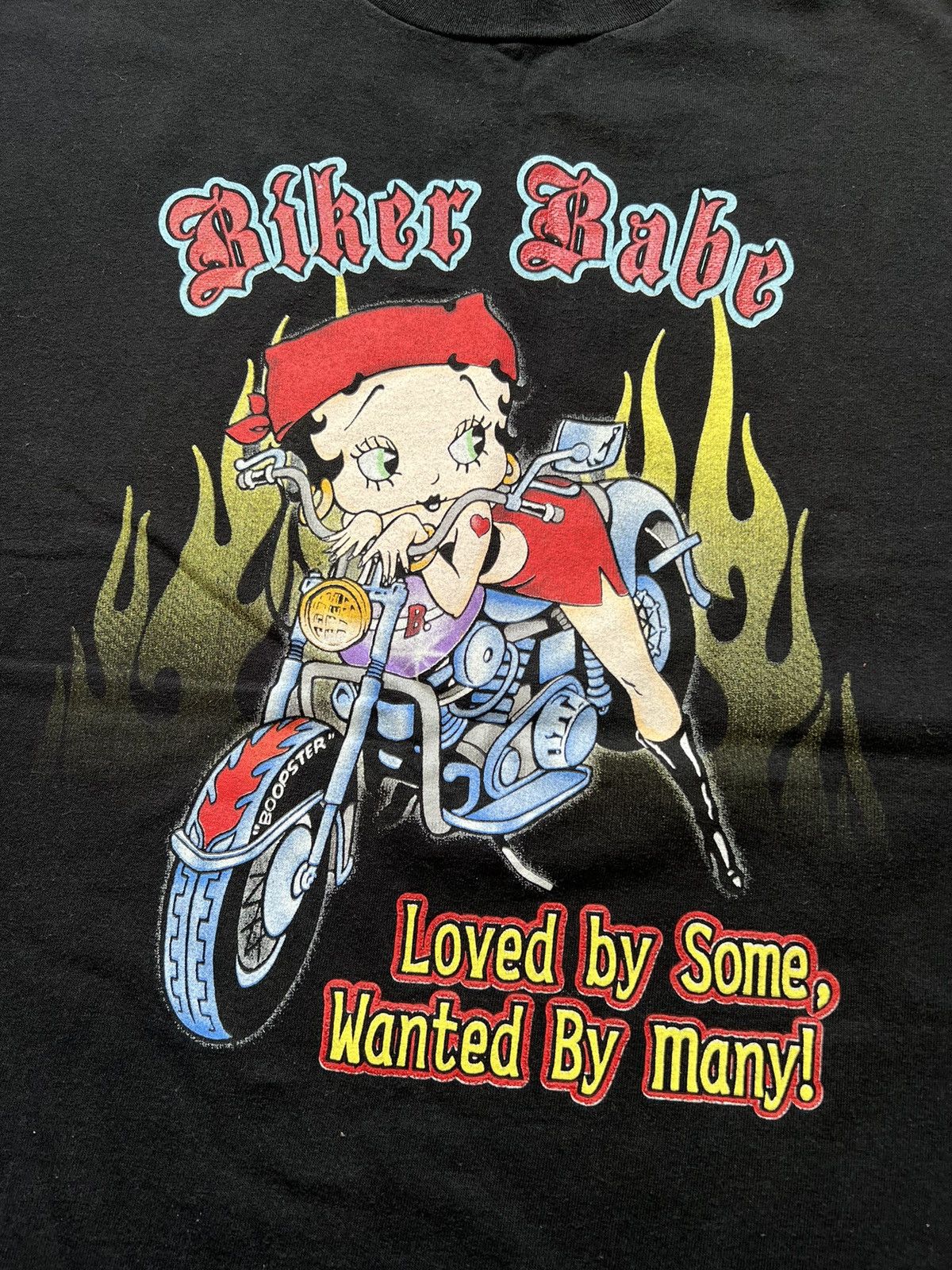 Anime × Vintage Y2K Betty Boop T Shirt Motorcycle Biker Babe Cartoon Flames Size US L / EU 52-54 / 3 - 4 Thumbnail