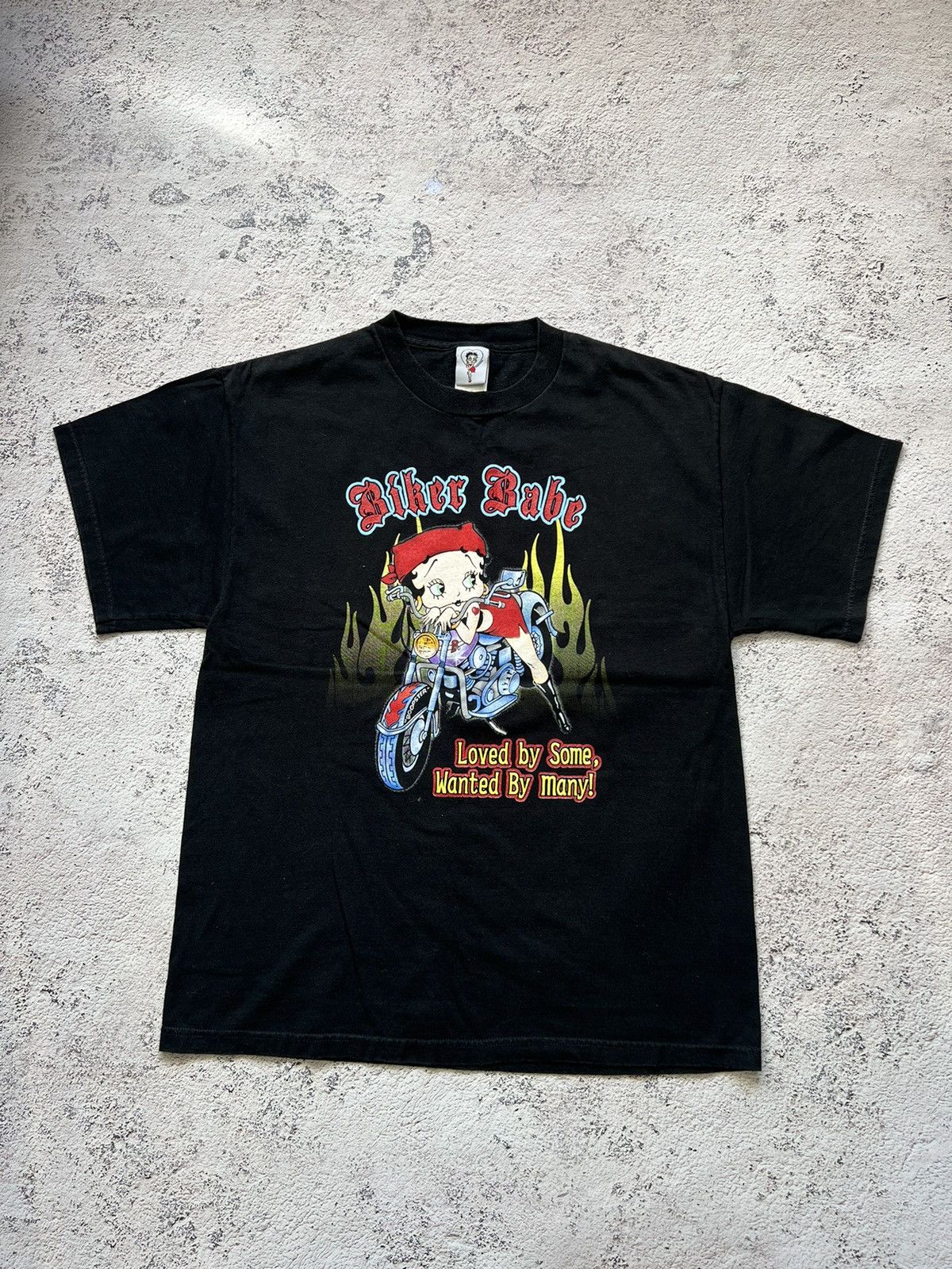 Anime × Vintage Y2K Betty Boop T Shirt Motorcycle Biker Babe Cartoon Flames Size US L / EU 52-54 / 3 - 1 Thumbnail