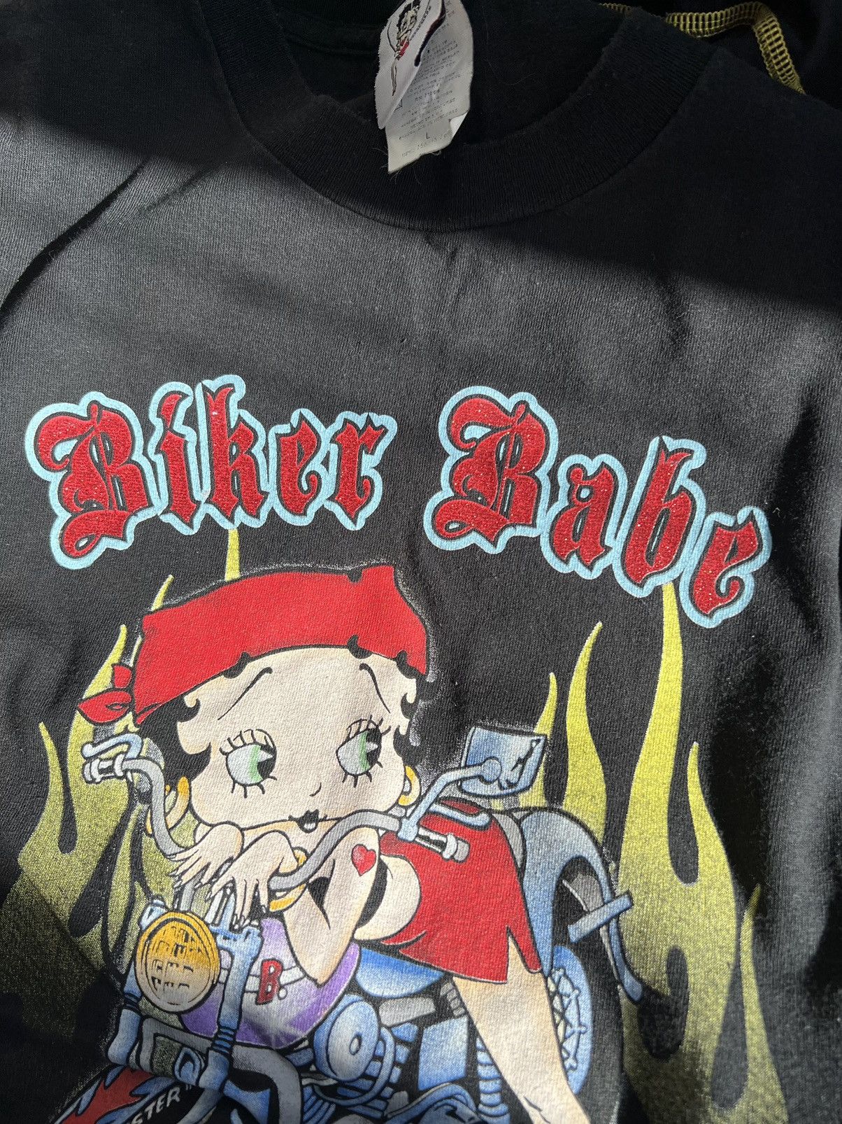 Anime × Vintage Y2K Betty Boop T Shirt Motorcycle Biker Babe Cartoon Flames Size US L / EU 52-54 / 3 - 5 Thumbnail