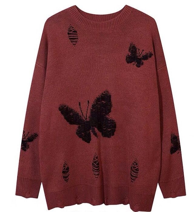 Retro fashion butterfly ripped knitwear sweater