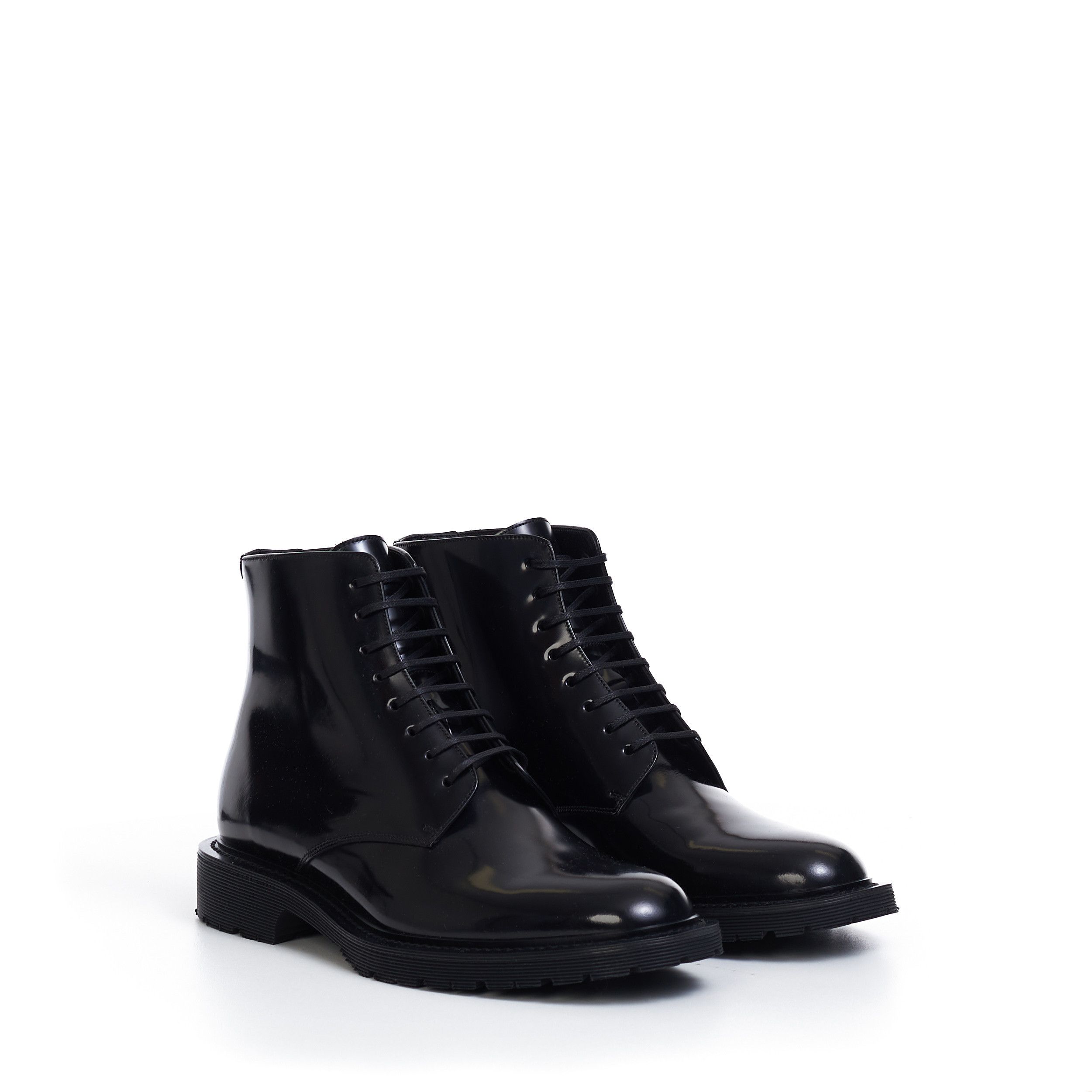 image of Saint Laurent Paris Lace-Up Army Boots In Shiny Black Leather, Men's (Size 10)