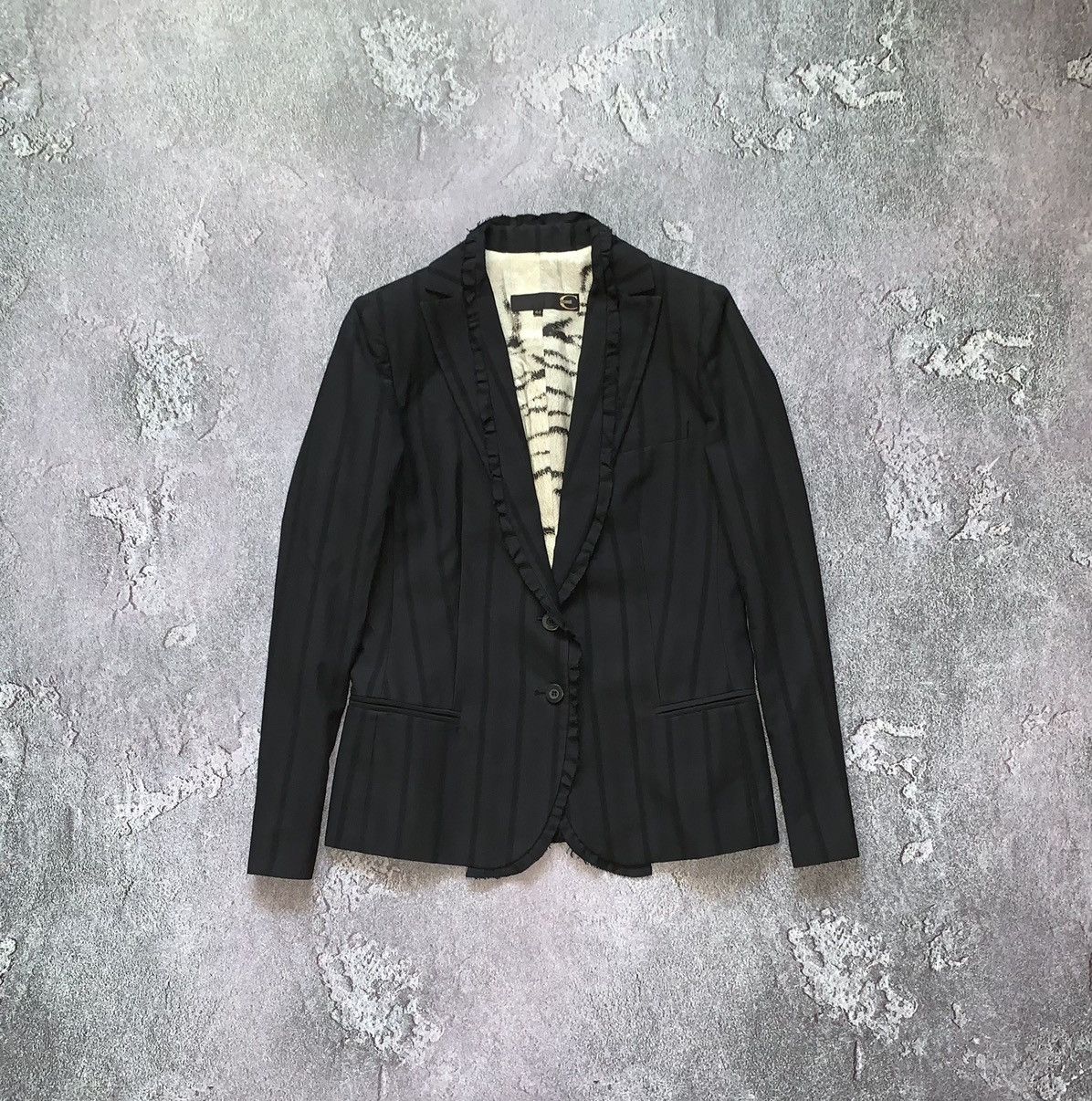 Just Cavalli 44 black blazer linen leopard print jacket