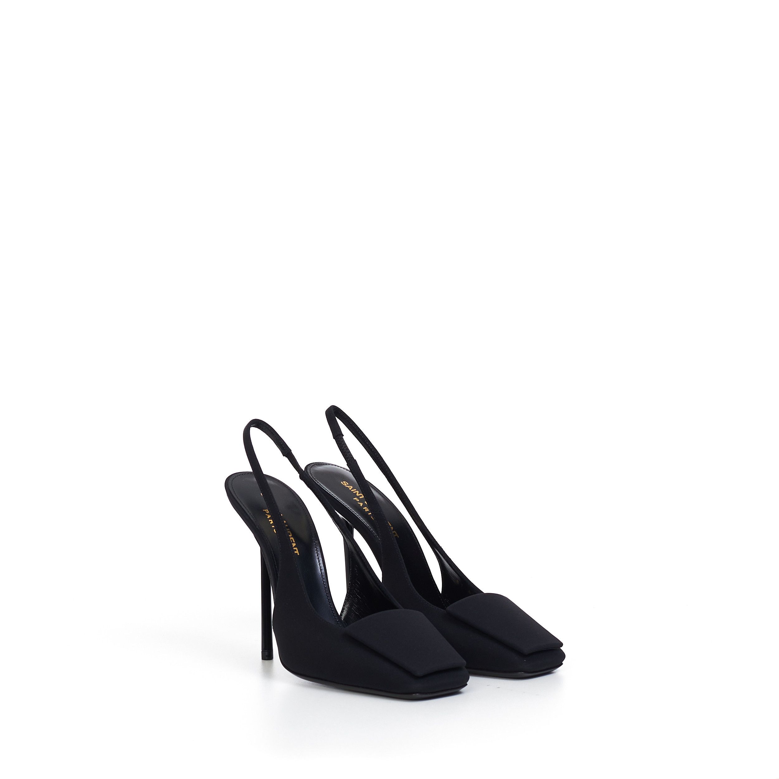 image of Saint Laurent Paris Maxine Slingback Pumps In Black Silk & Leather Shoes, Women's (Size 9)