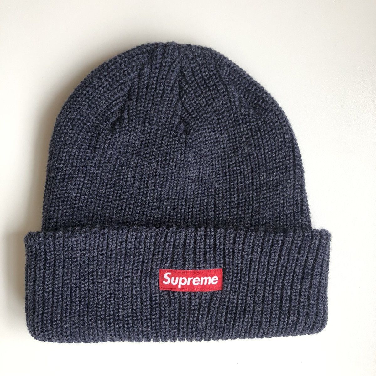 image of Supreme Fw17 Heather Loose Gauge Beanie Navy, Men's