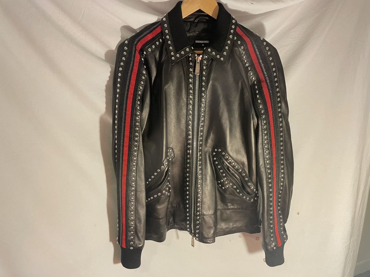 image of Dsquared2 Unisex Studded Leather Jacket in Black, Women's (Size Large)