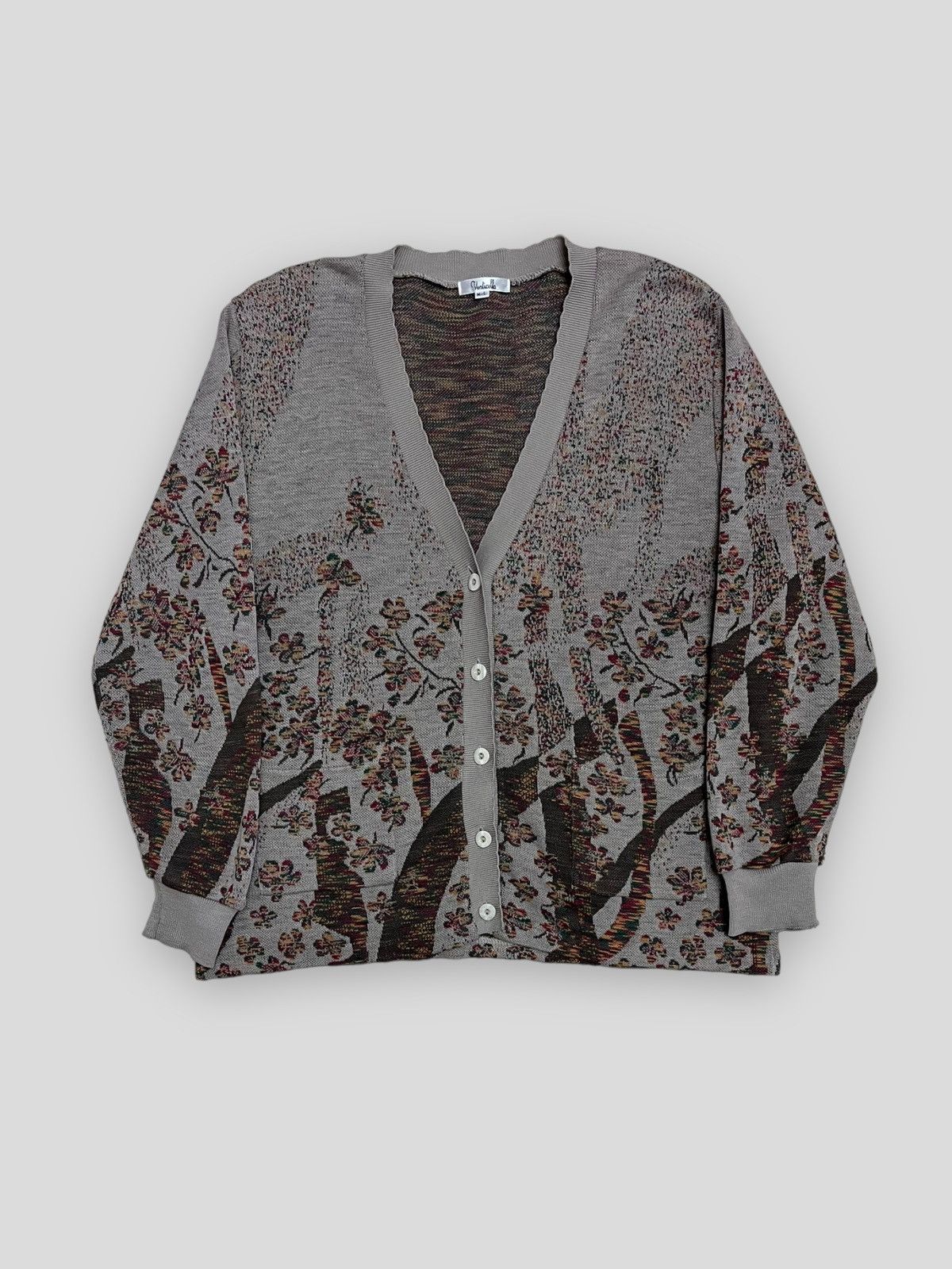 image of Vintage Send Offer 90's Venlicella Distresed Unisex Flower Cardigan in Cream, Men's (Size Medium)
