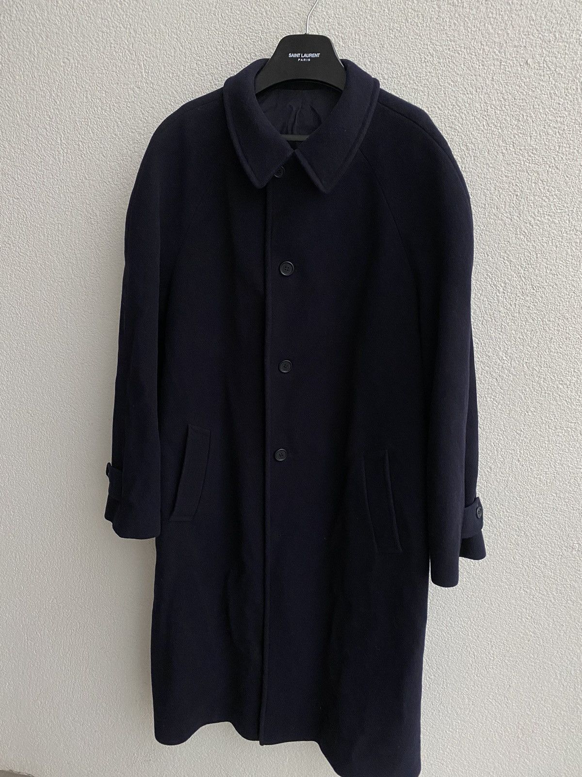 image of Vintage x YVES Saint Laurent Wool YSL Coat Cashmere Soft Long in Dark Navy, Men's (Size Large)
