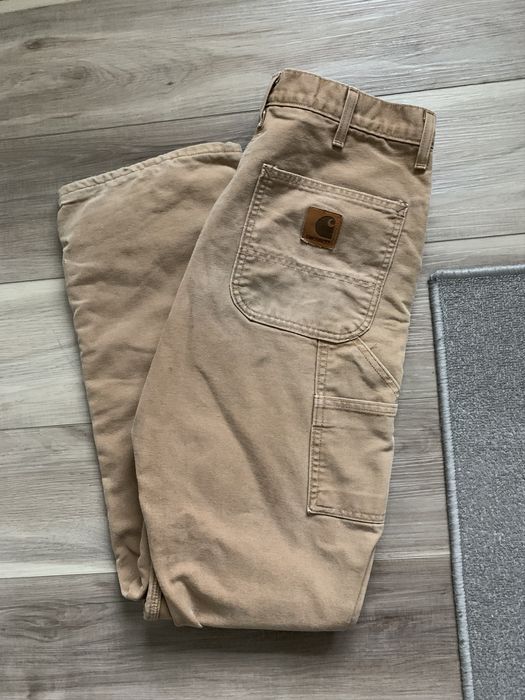 Vintage 1990s CARHARTT TAN CARGO PANTS / MADE IN USA, FLANNEL LINED