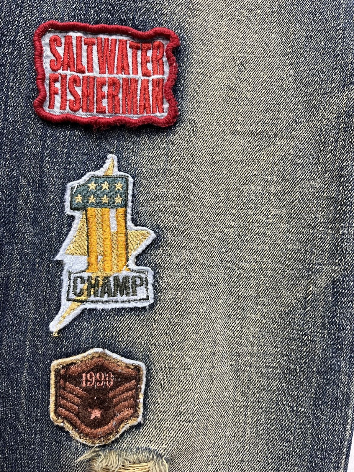 Japanese Brand 🔥LUSC Mudmax Frayed Ripped Patches Flare Women's Denim Size US 28 / EU 44 - 13 Thumbnail