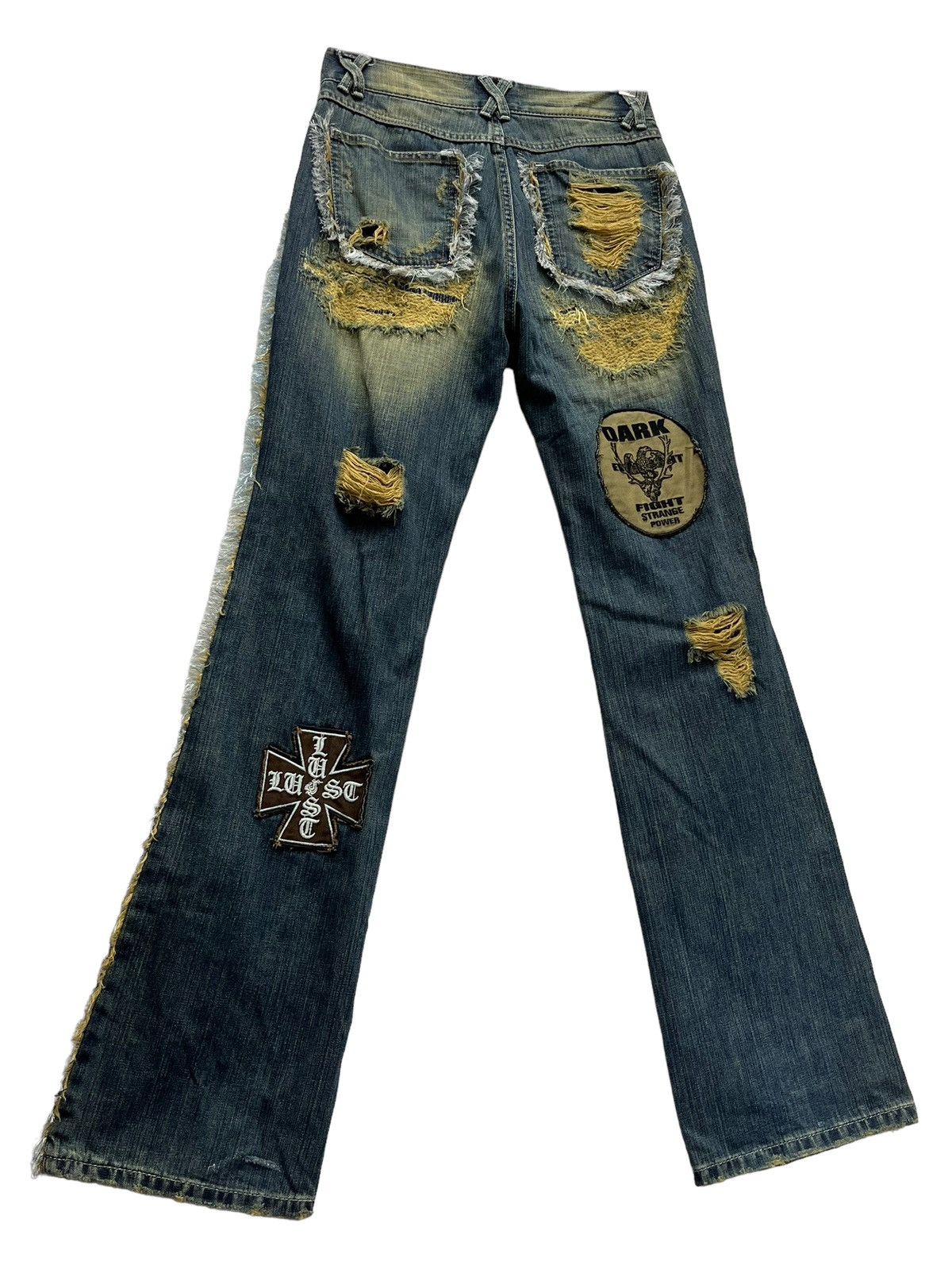 Japanese Brand 🔥LUSC Mudmax Frayed Ripped Patches Flare Women's Denim Size US 28 / EU 44 - 17 Thumbnail