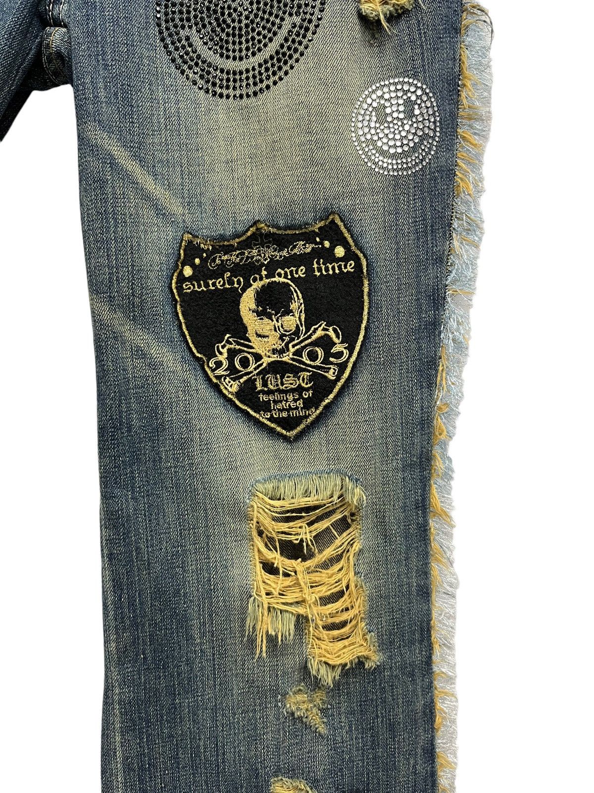 Japanese Brand 🔥LUSC Mudmax Frayed Ripped Patches Flare Women's Denim Size US 28 / EU 44 - 12 Thumbnail
