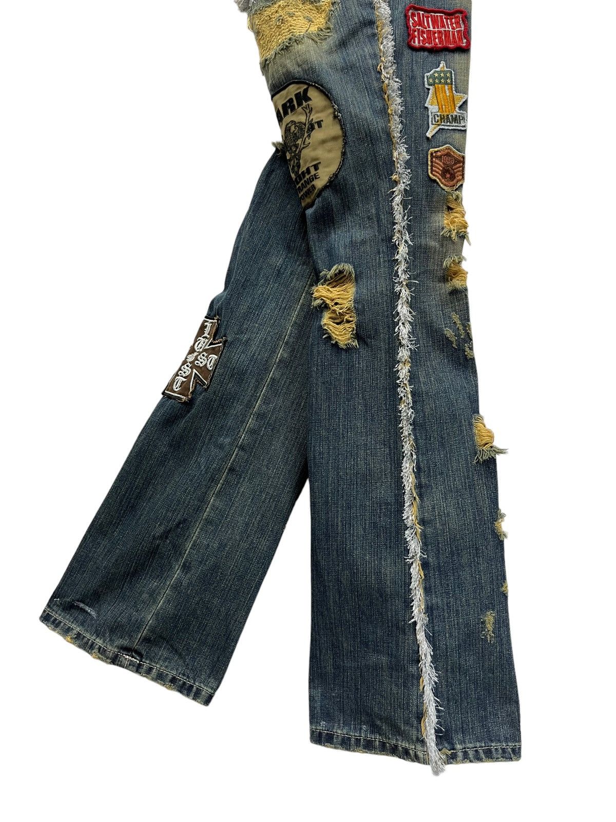Japanese Brand 🔥LUSC Mudmax Frayed Ripped Patches Flare Women's Denim Size US 28 / EU 44 - 6 Thumbnail
