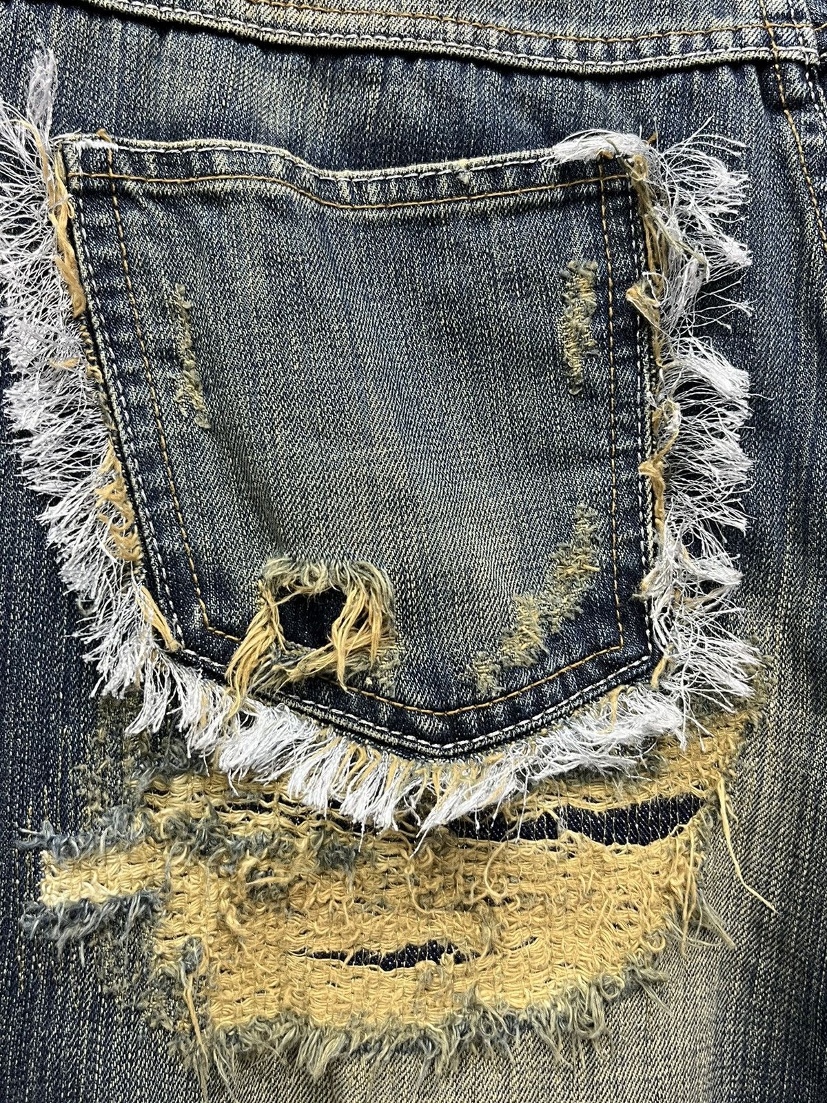 Japanese Brand 🔥LUSC Mudmax Frayed Ripped Patches Flare Women's Denim Size US 28 / EU 44 - 19 Thumbnail