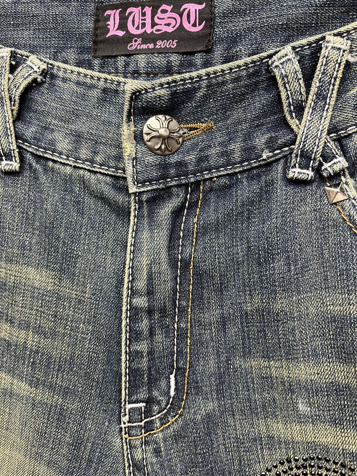 Japanese Brand 🔥LUSC Mudmax Frayed Ripped Patches Flare Women's Denim Size US 28 / EU 44 - 9 Thumbnail