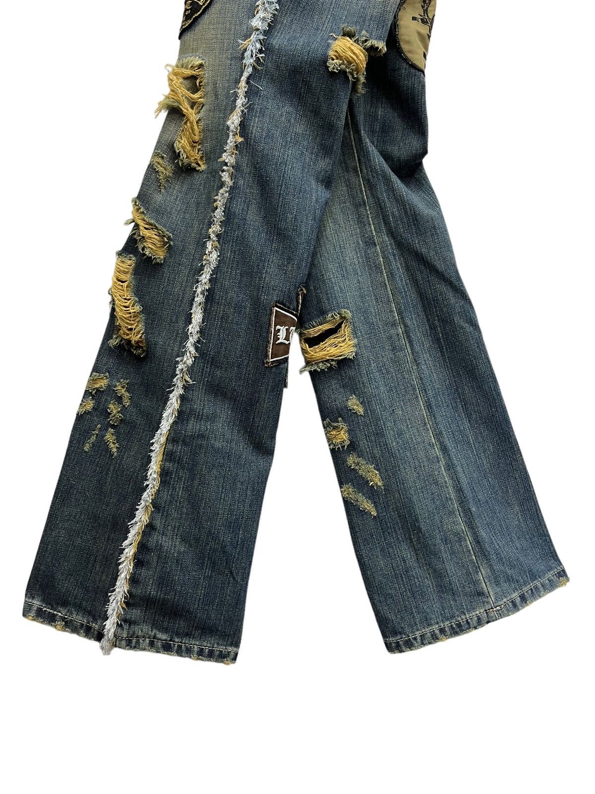Japanese Brand 🔥LUSC Mudmax Frayed Ripped Patches Flare Women's Denim Size US 28 / EU 44 - 5 Thumbnail