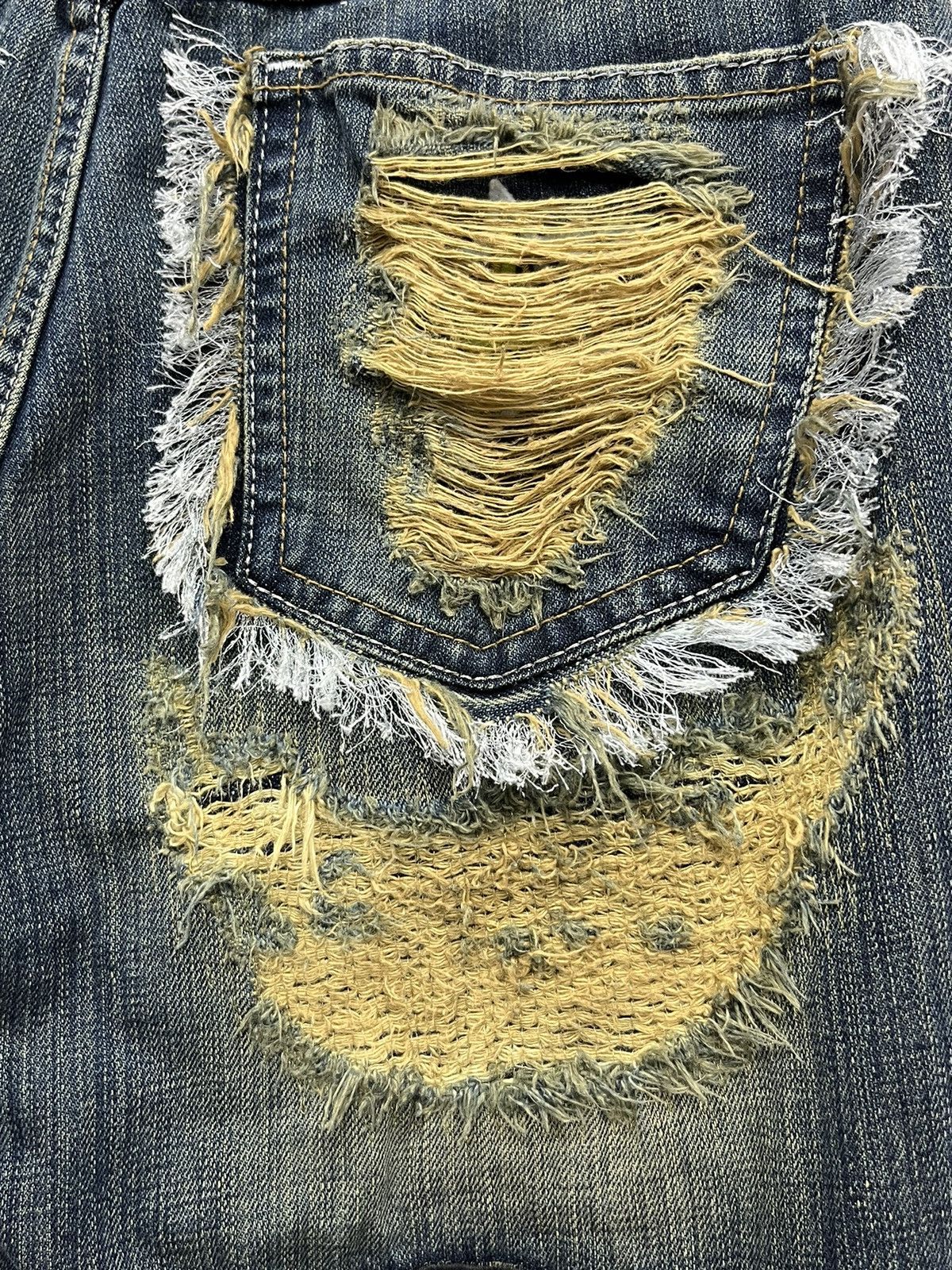 Japanese Brand 🔥LUSC Mudmax Frayed Ripped Patches Flare Women's Denim Size US 28 / EU 44 - 18 Thumbnail