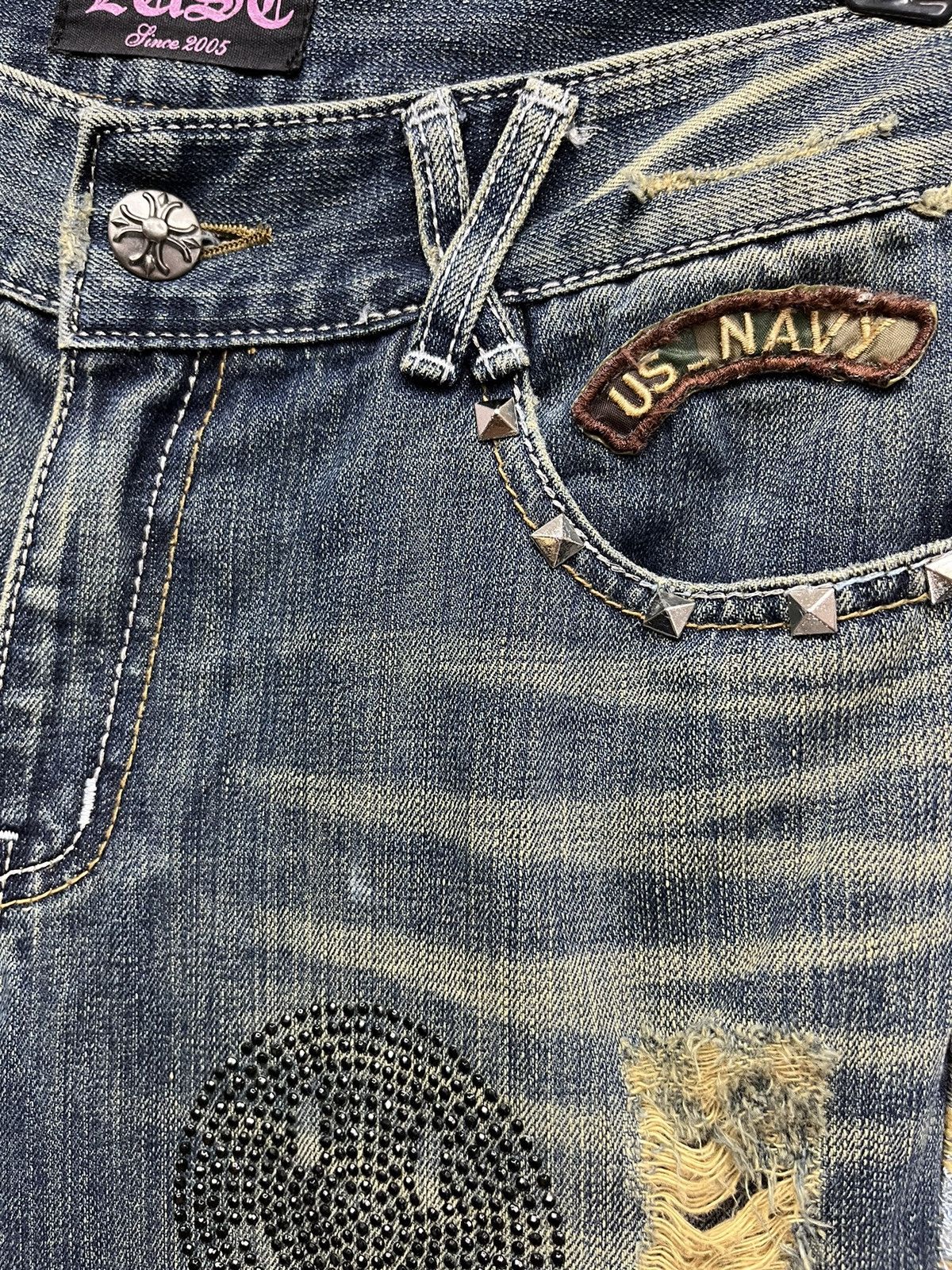 Japanese Brand 🔥LUSC Mudmax Frayed Ripped Patches Flare Women's Denim Size US 28 / EU 44 - 11 Thumbnail