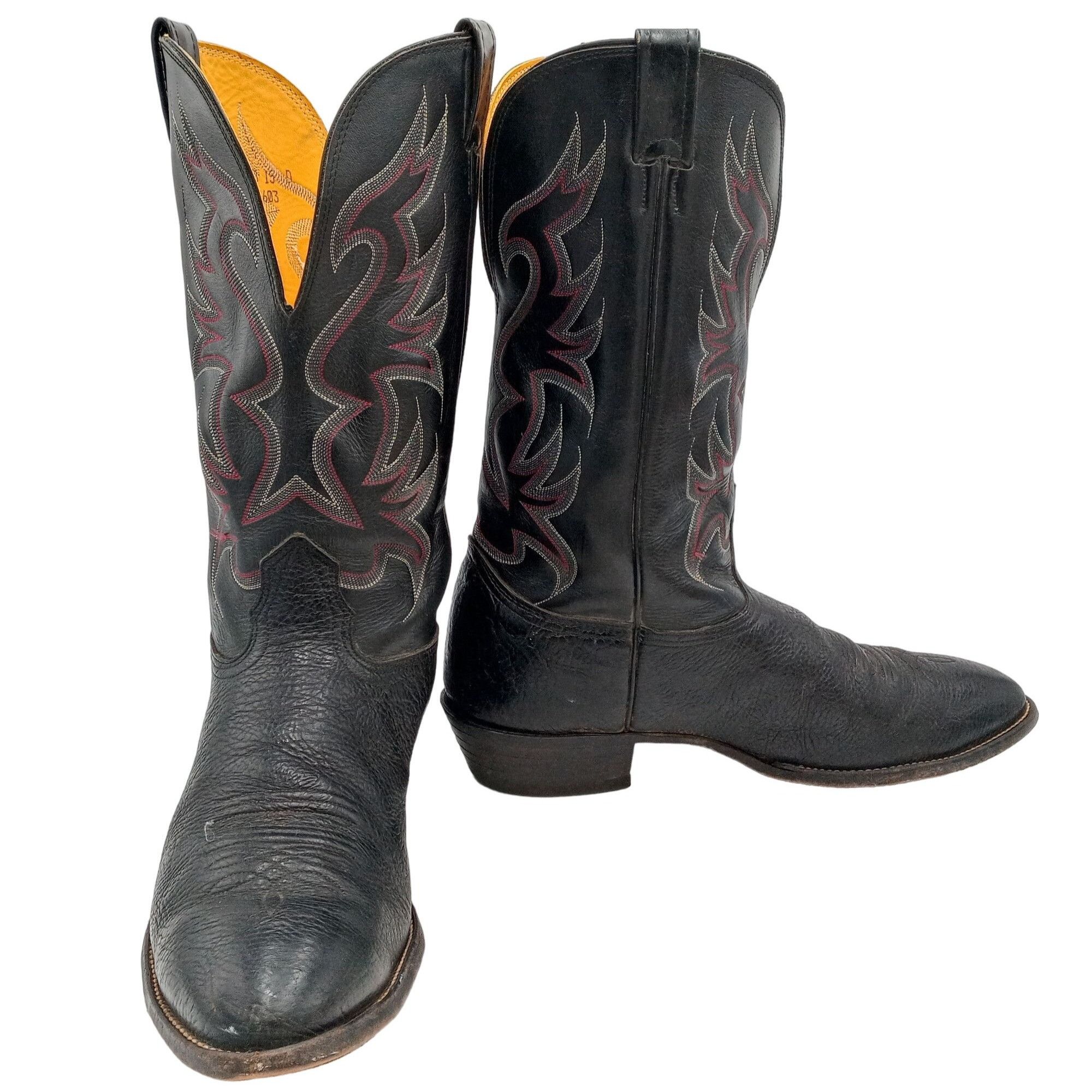 Bottes Western Nocona Homme Noir Cuir De Veau - Taille US 6.5 B - Occasion Très Bon état