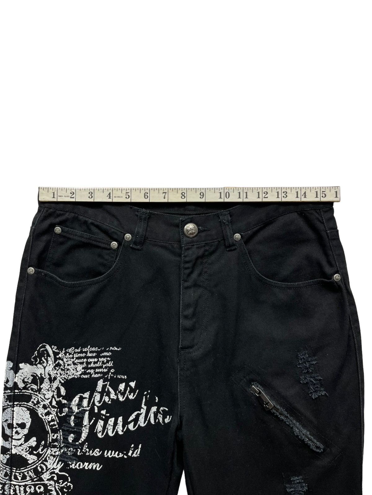 Japanese Brand ☠️BAT-SU STUDIO Goth Punk Skull Distressed High Waist Denim Size US 31 - 10 Thumbnail