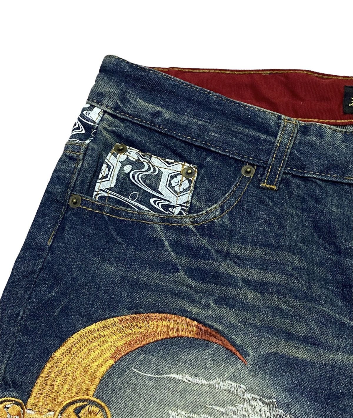 Japanese Brand FUGUTAITEN Fujin Raijin Japanese Style Embroidered Denim Size US 34 / EU 50 - 16 Thumbnail