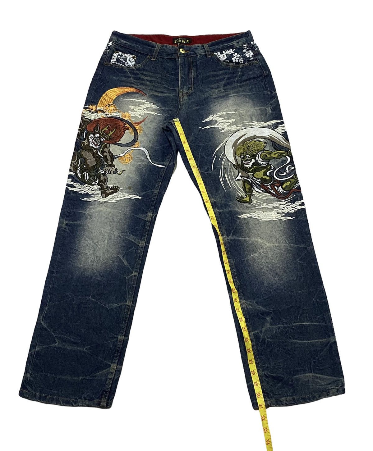 Japanese Brand FUGUTAITEN Fujin Raijin Japanese Style Embroidered Denim Size US 34 / EU 50 - 7 Thumbnail