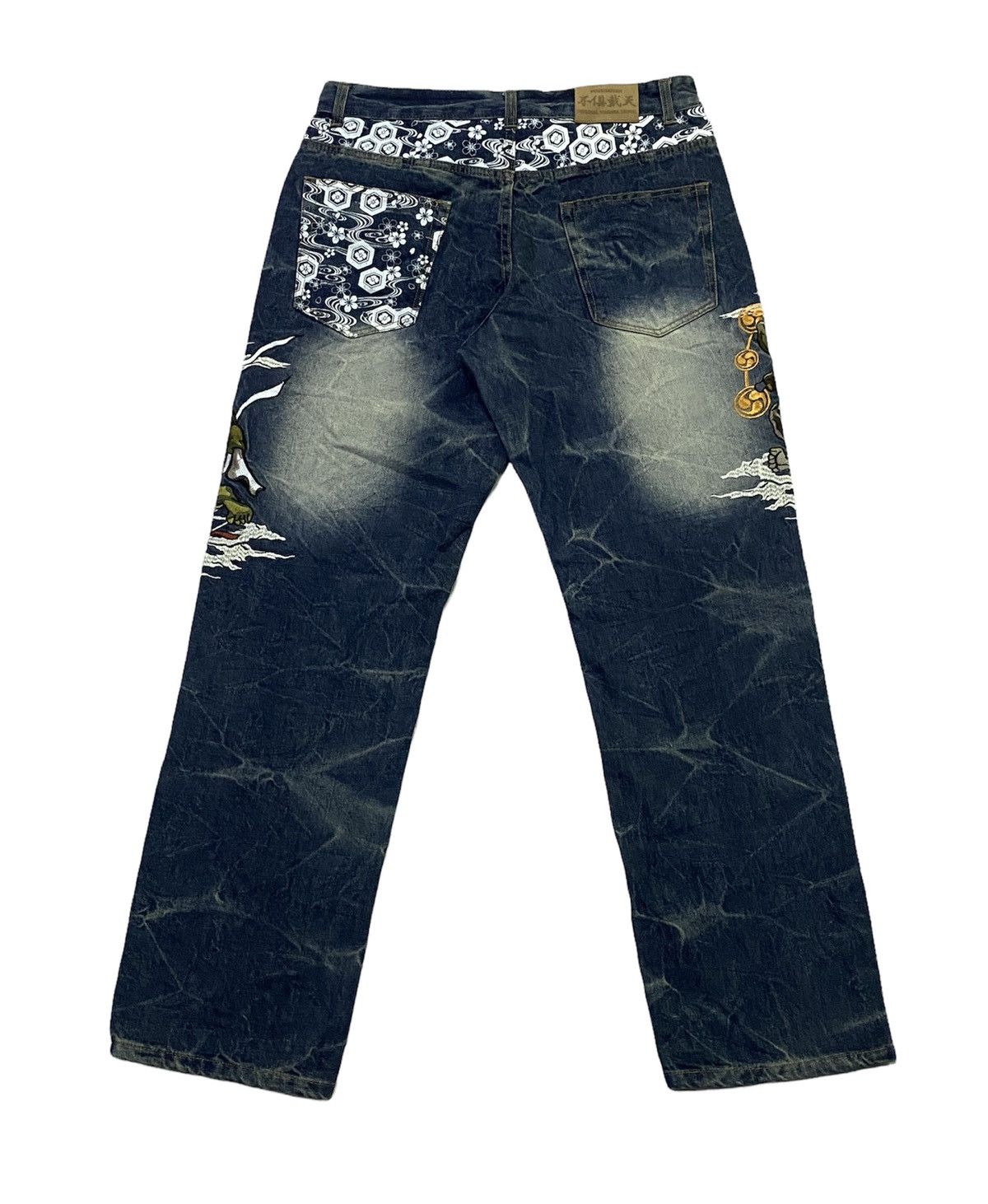 Japanese Brand FUGUTAITEN Fujin Raijin Japanese Style Embroidered Denim Size US 34 / EU 50 - 3 Thumbnail