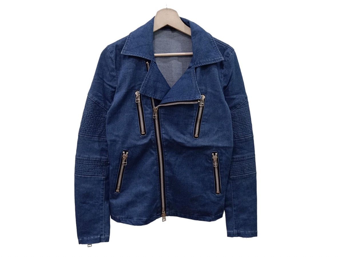 image of No Id Double Collar Biker Jacket in Denim, Men's (Size XS)