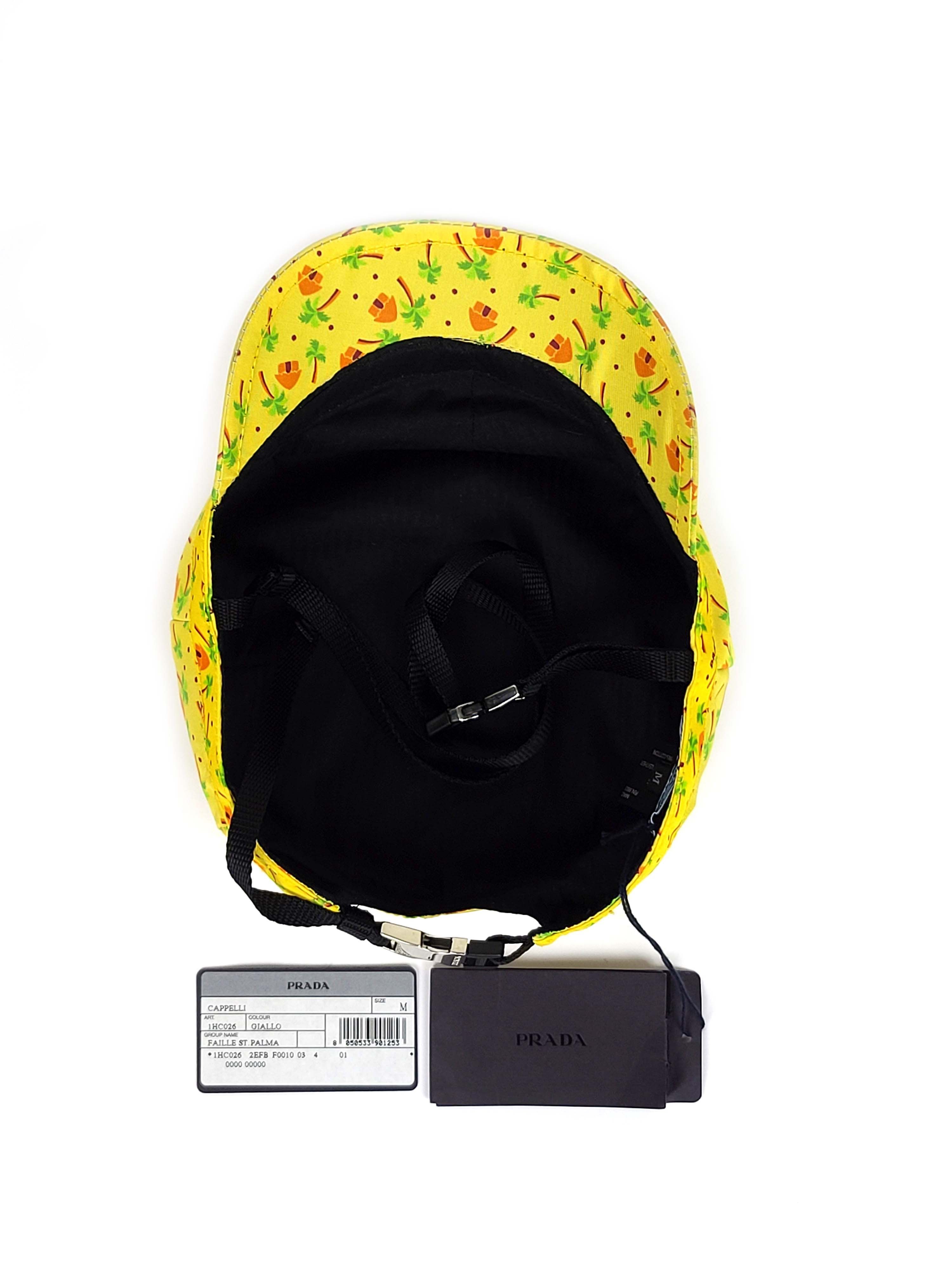 Prada S/S 2017 Yellow Palm Tree Print Silk Faille Cap Hat Size ONE SIZE - 9 Thumbnail