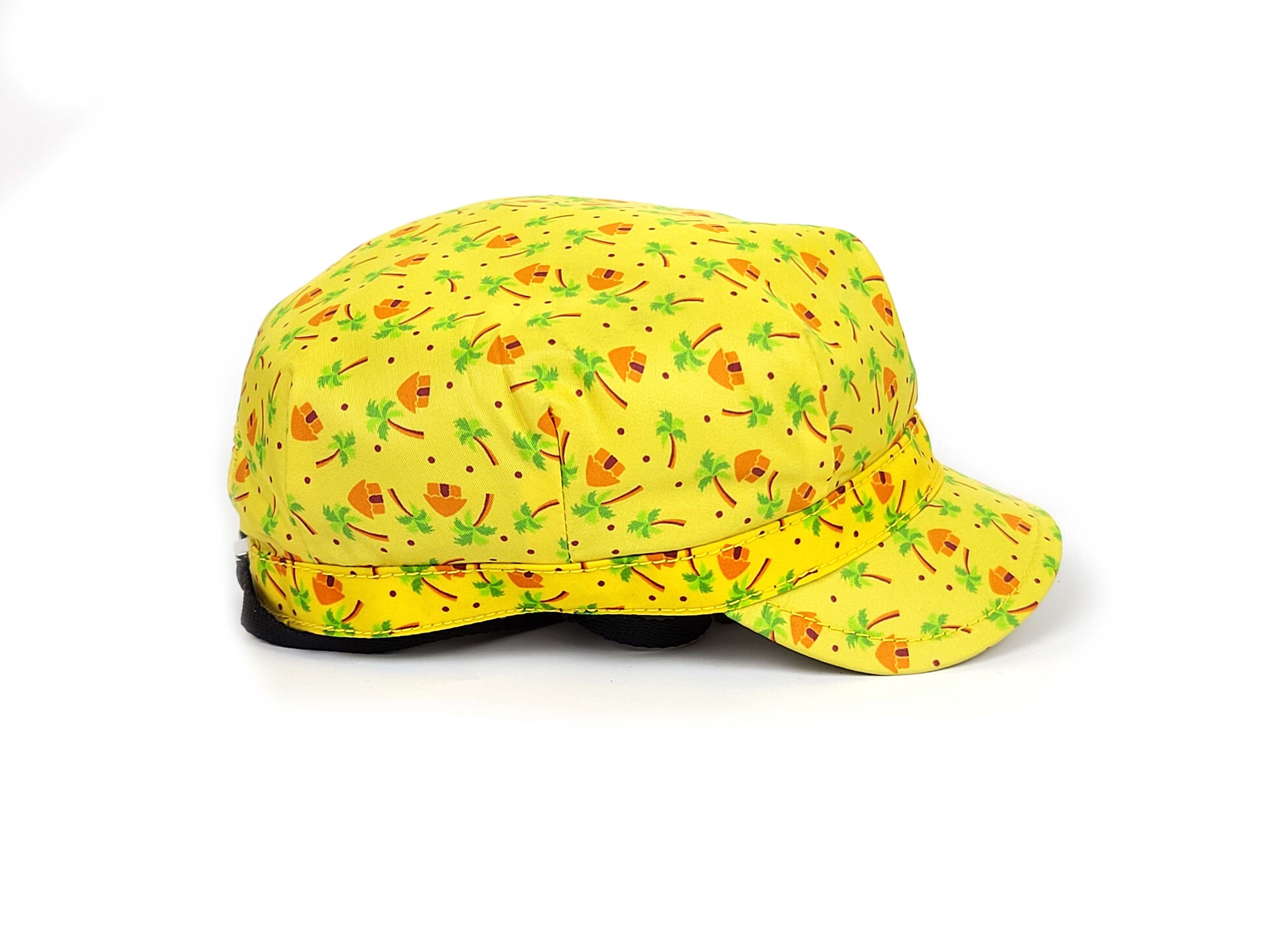 Prada S/S 2017 Yellow Palm Tree Print Silk Faille Cap Hat Size ONE SIZE - 3 Thumbnail