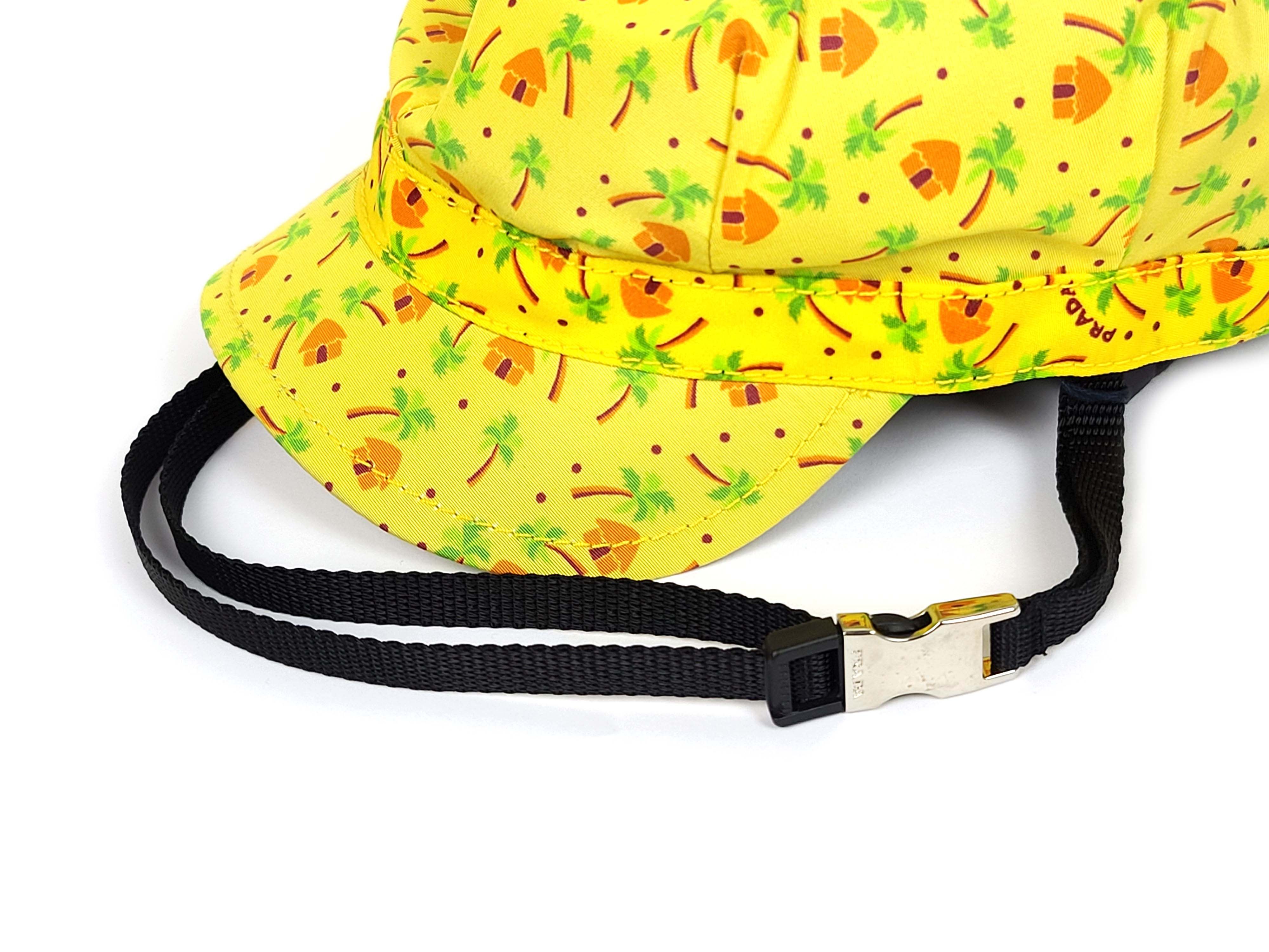 Prada S/S 2017 Yellow Palm Tree Print Silk Faille Cap Hat Size ONE SIZE - 6 Thumbnail