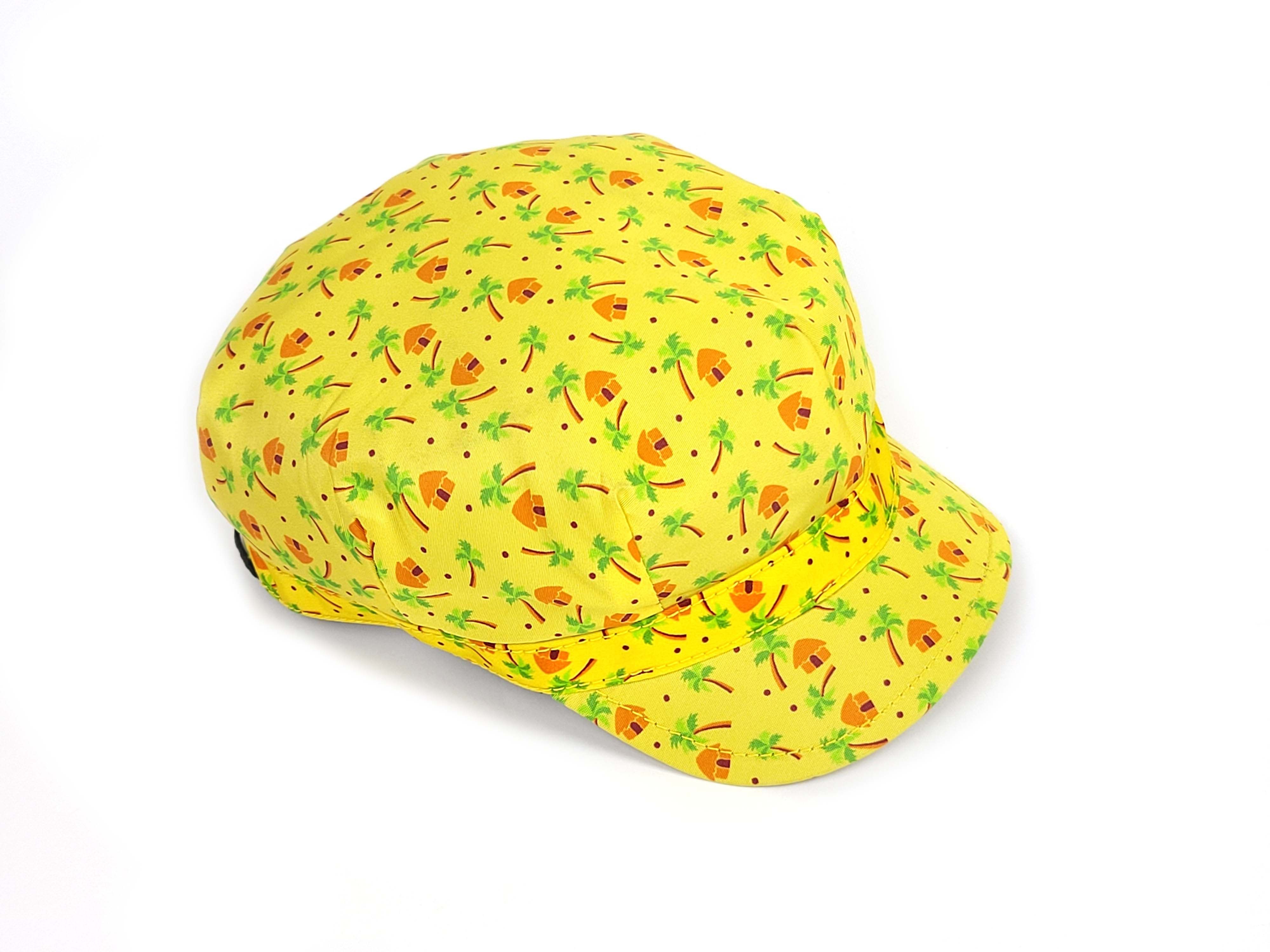 Prada S/S 2017 Yellow Palm Tree Print Silk Faille Cap Hat Size ONE SIZE - 4 Thumbnail