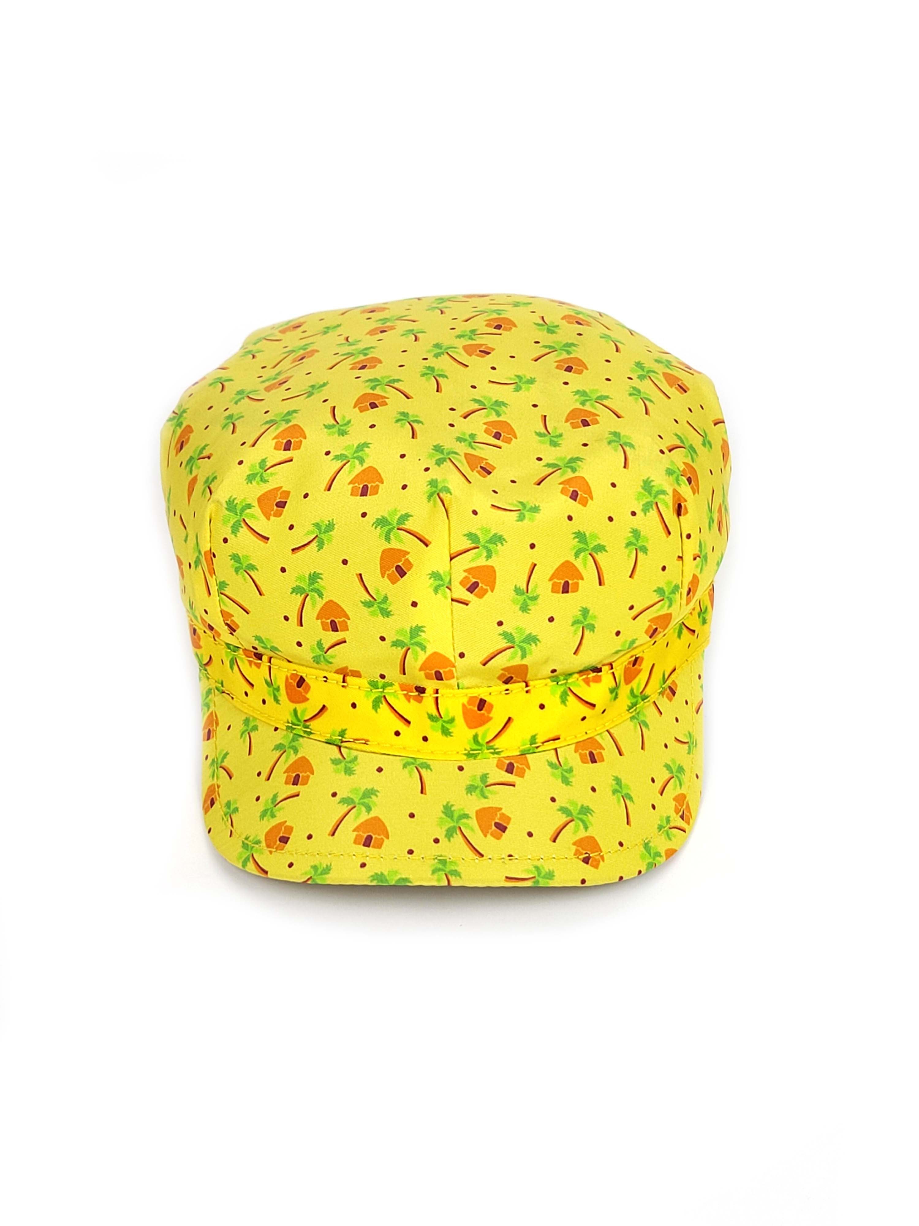 Prada S/S 2017 Yellow Palm Tree Print Silk Faille Cap Hat Size ONE SIZE - 2 Thumbnail