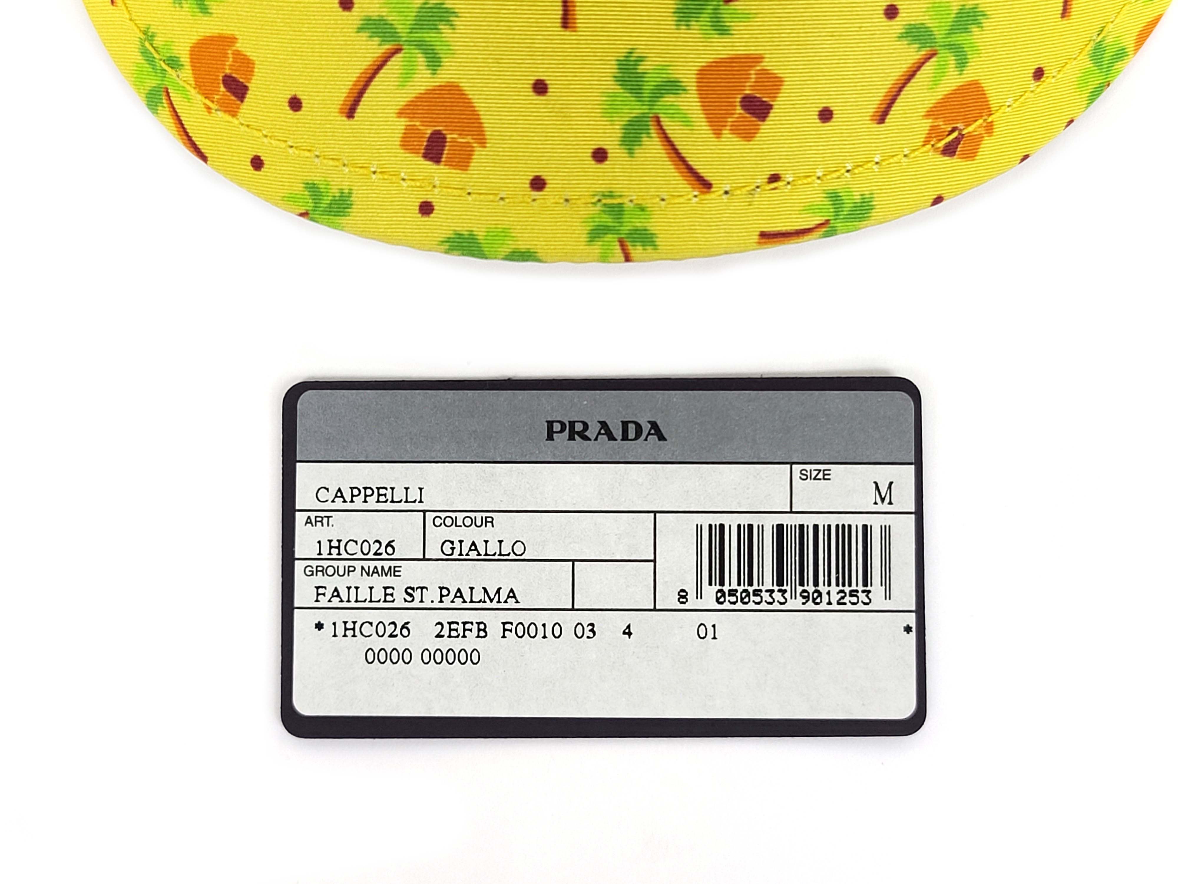 Prada S/S 2017 Yellow Palm Tree Print Silk Faille Cap Hat Size ONE SIZE - 10 Thumbnail