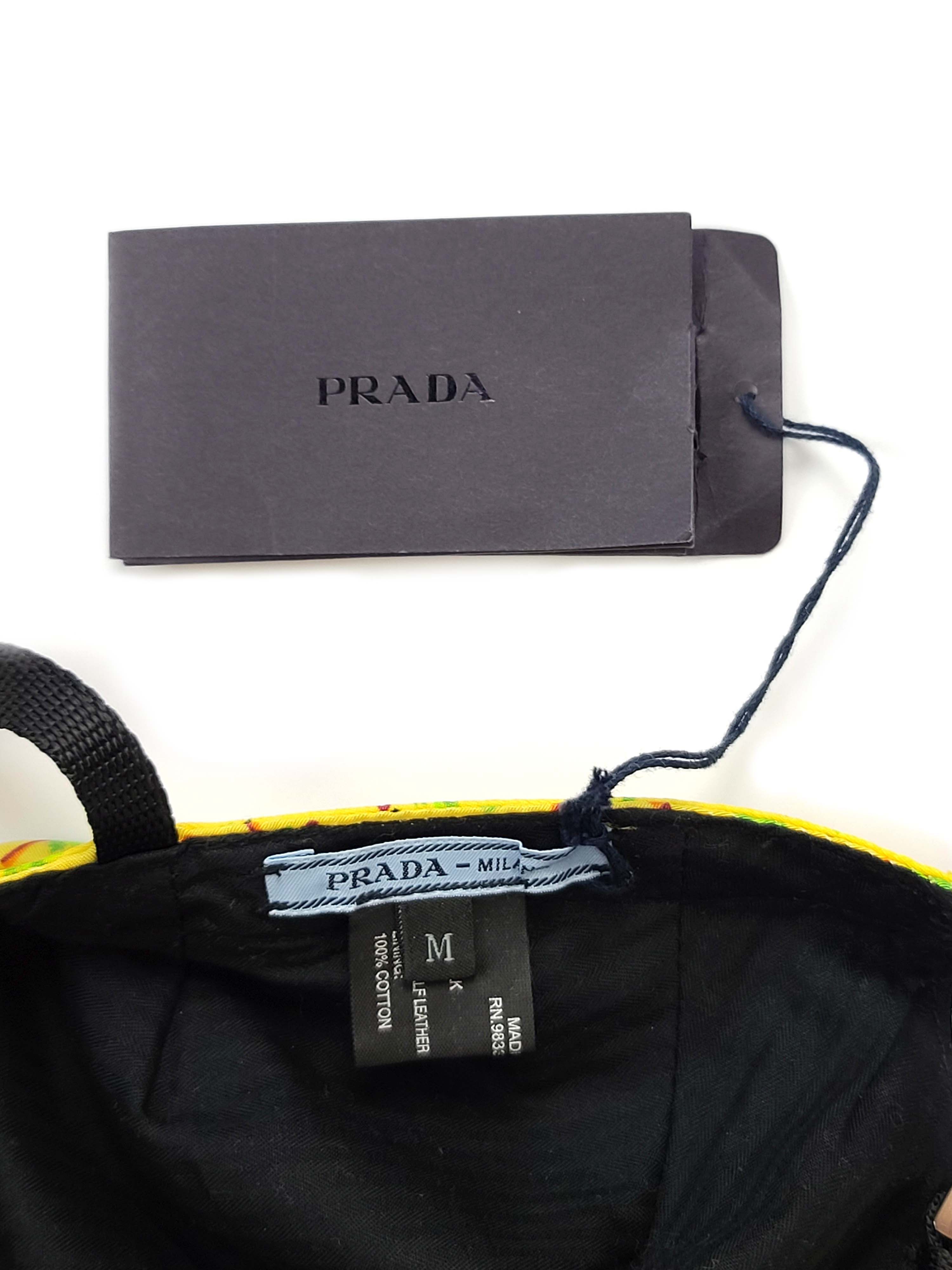 Prada S/S 2017 Yellow Palm Tree Print Silk Faille Cap Hat Size ONE SIZE - 7 Thumbnail