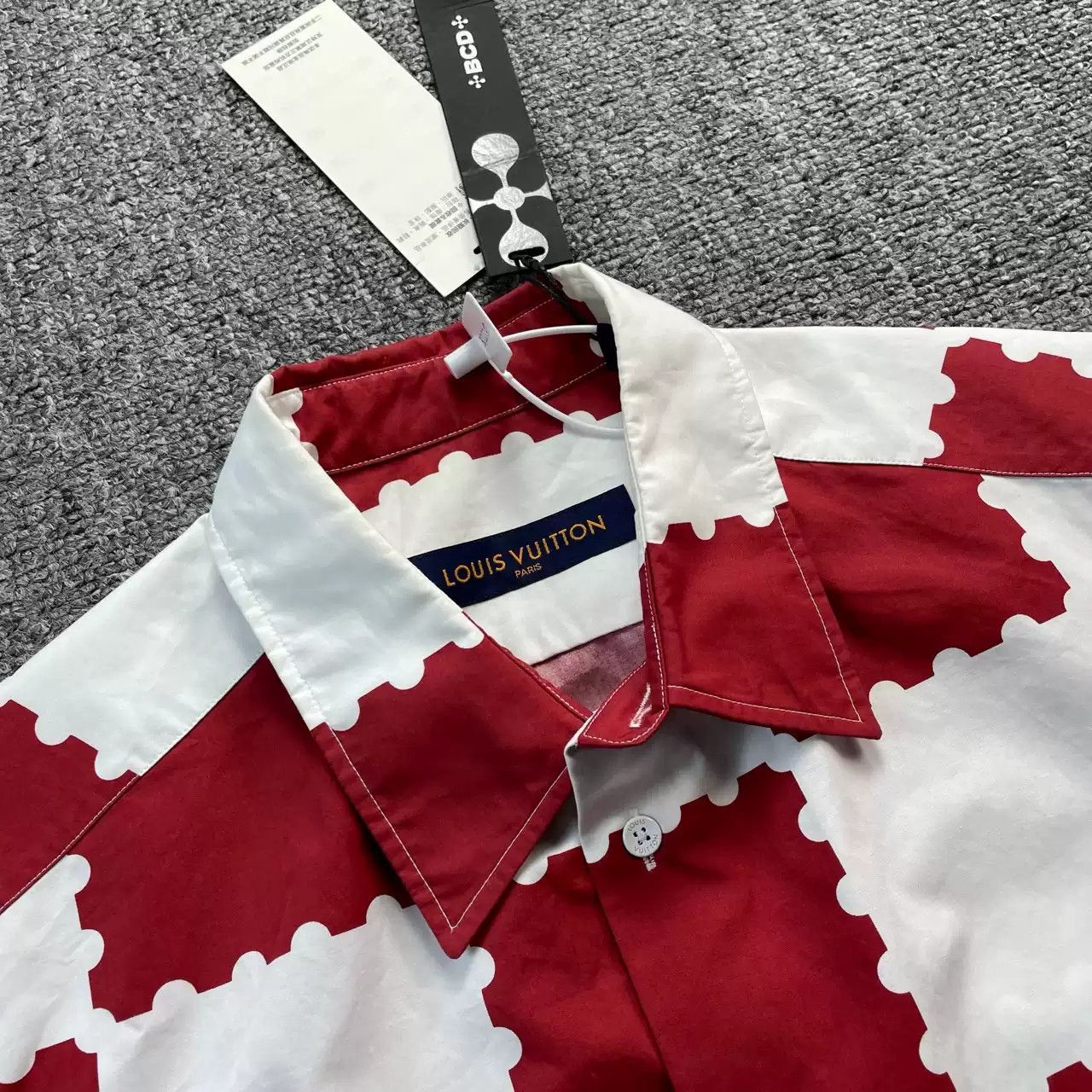 LV x Nigo white and red checkerboard short-sleeved shirt