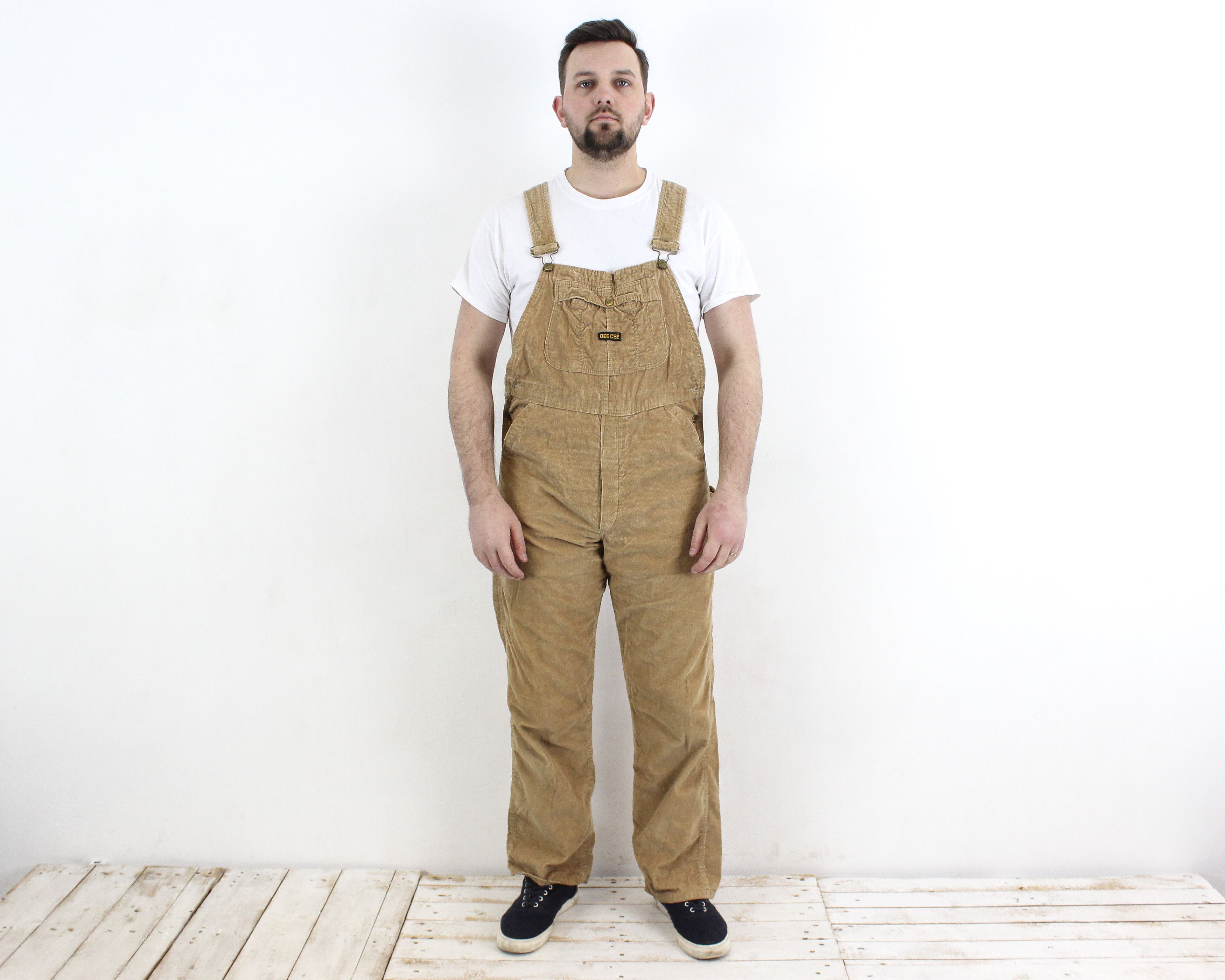 image of American College x Vintage Deecee Washtington Usa 80's Corduroy Bibs Overalls L Dungaree in Beige (