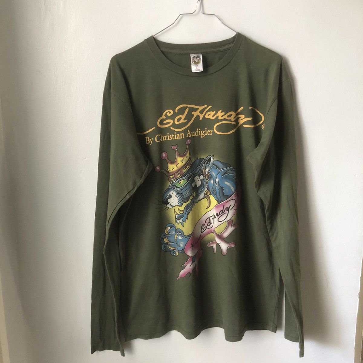 Christian Audigier × Ed Hardy Ed Hardy green long sleeve panther print Size US L / EU 52-54 / 3 - 1 Thumbnail