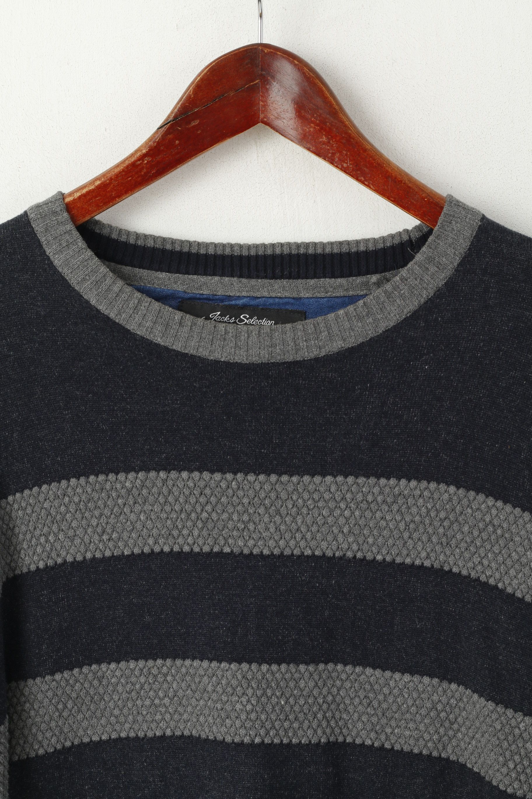 Vintage Jacks Selection Men L Jumper Navy Grey Striped Slim 0242 Size US L / EU 52-54 / 3 - 2 Thumbnail