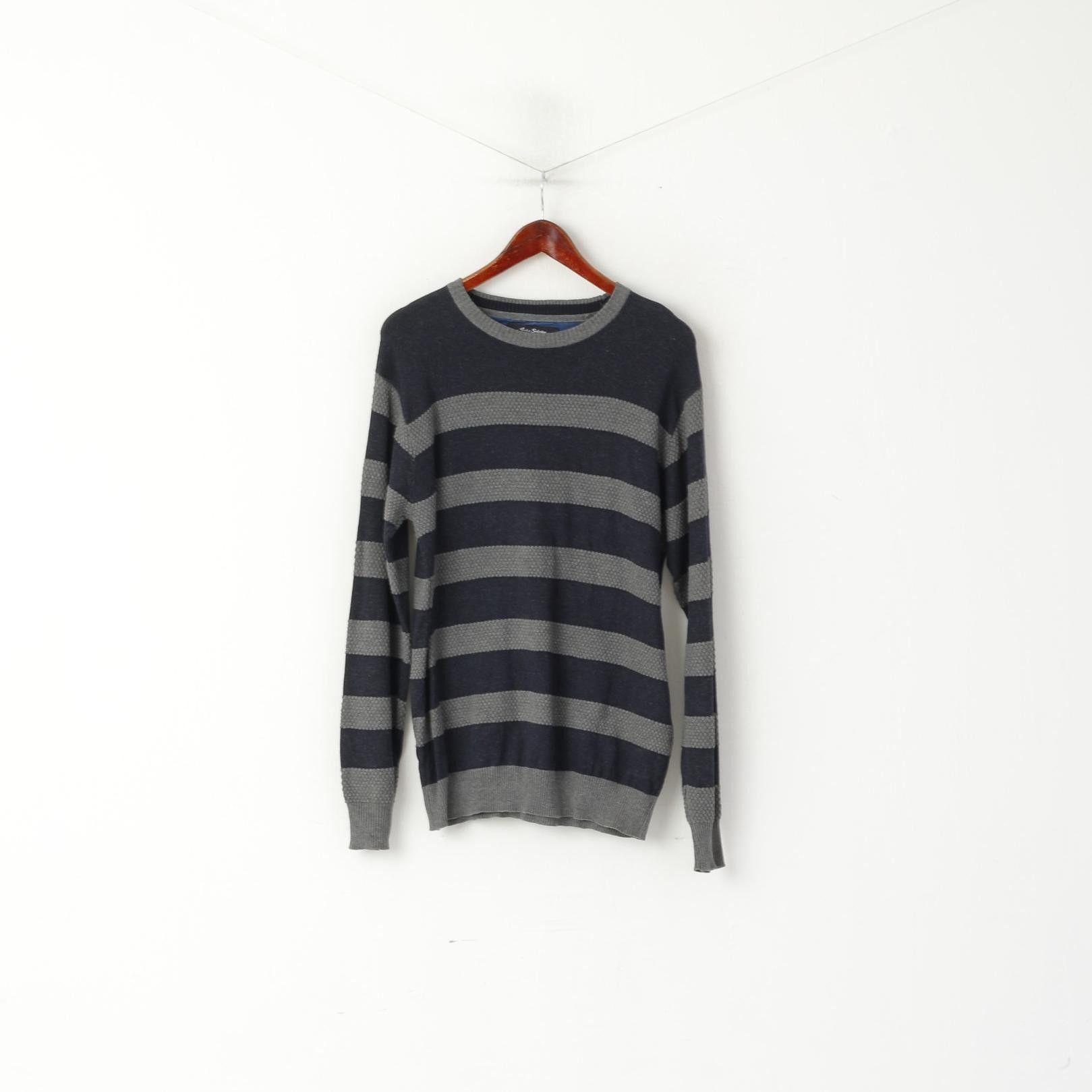Vintage Jacks Selection Men L Jumper Navy Grey Striped Slim 0242 Size US L / EU 52-54 / 3 - 1 Thumbnail