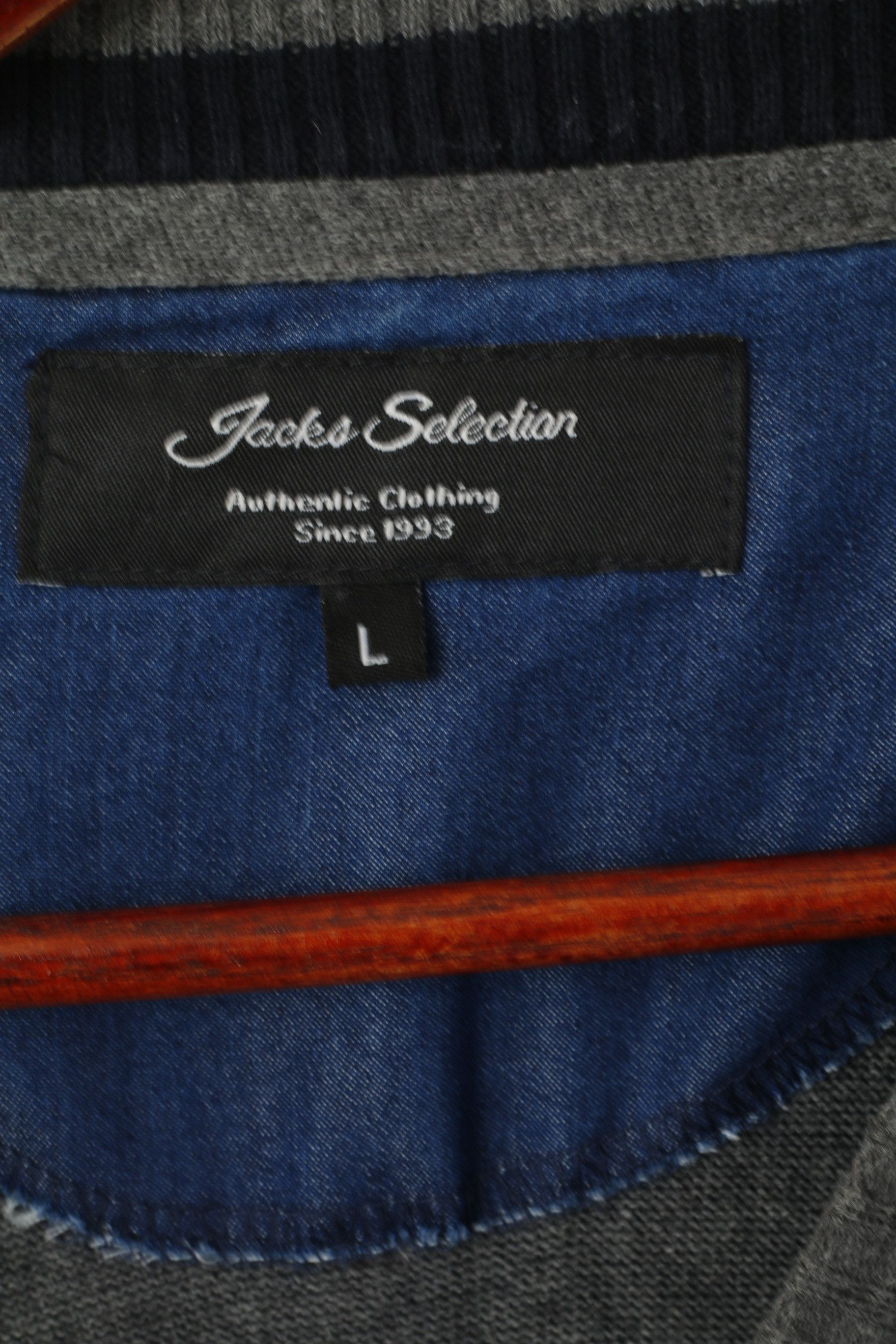 Vintage Jacks Selection Men L Jumper Navy Grey Striped Slim 0242 Size US L / EU 52-54 / 3 - 4 Thumbnail