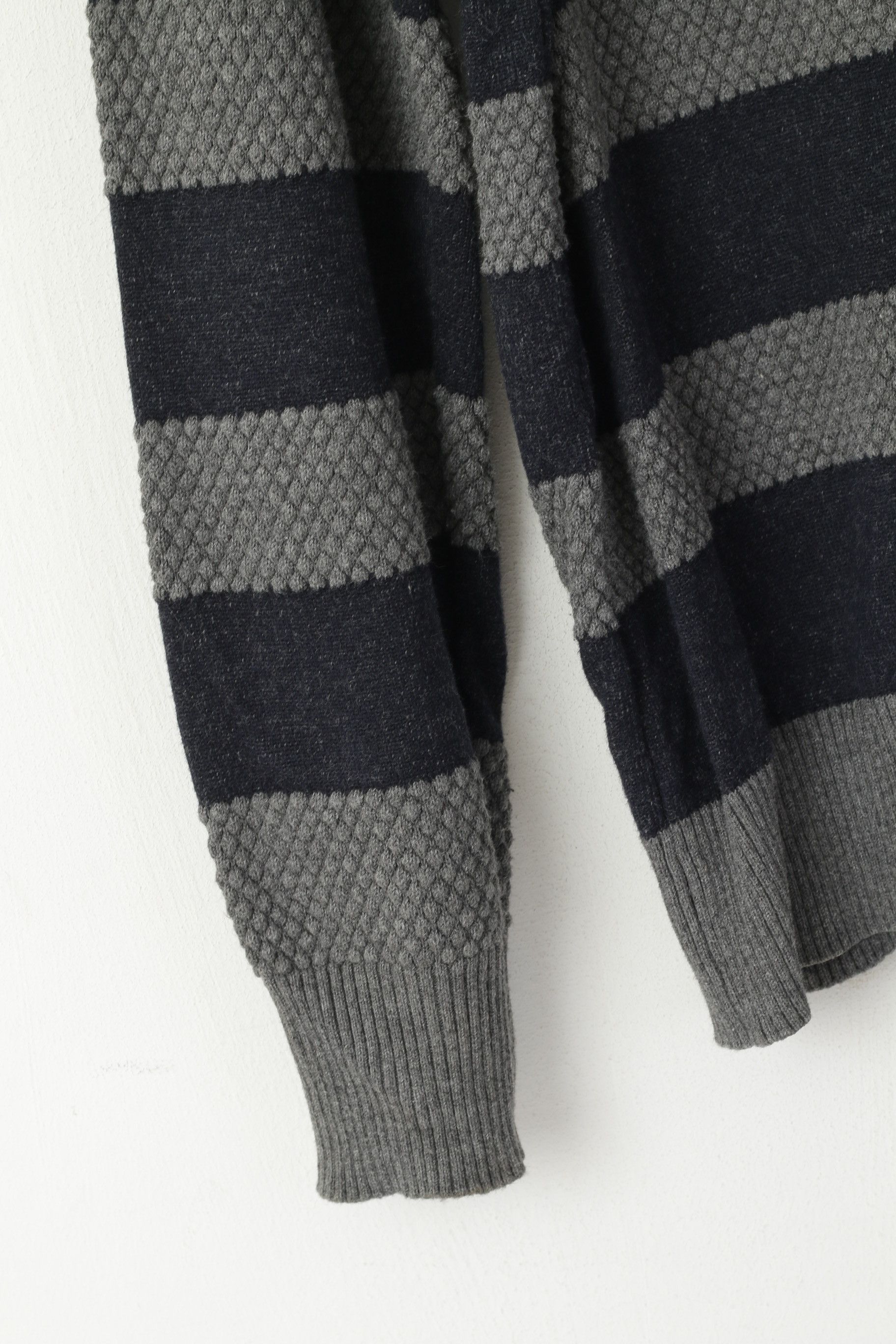 Vintage Jacks Selection Men L Jumper Navy Grey Striped Slim 0242 Size US L / EU 52-54 / 3 - 3 Thumbnail