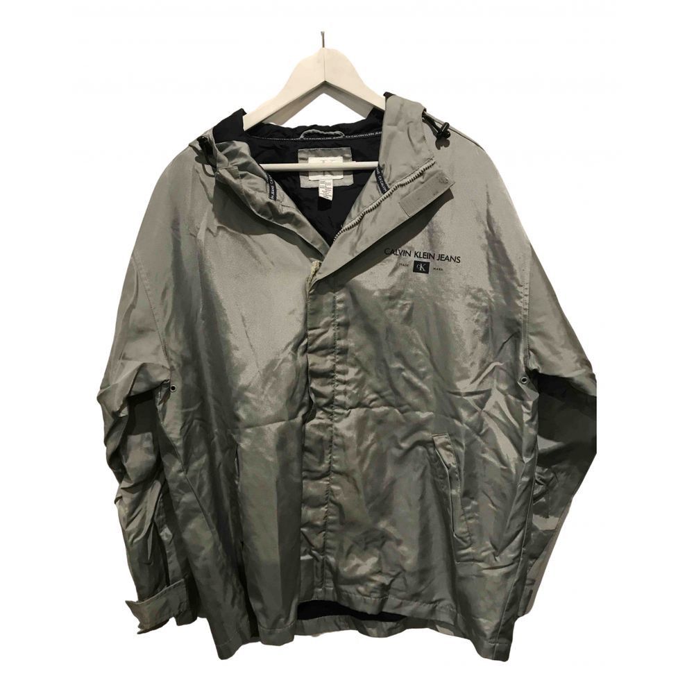 Vintage Calvin Clein Mens Gray Zip Hooded Jacket Size Large