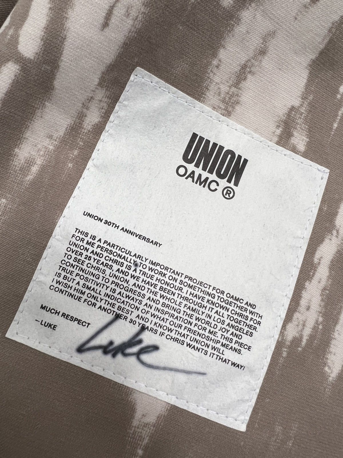 OAMC X UNION 30TH ANNIVERSARY TAN OAMC X UNION WORKSHIRT