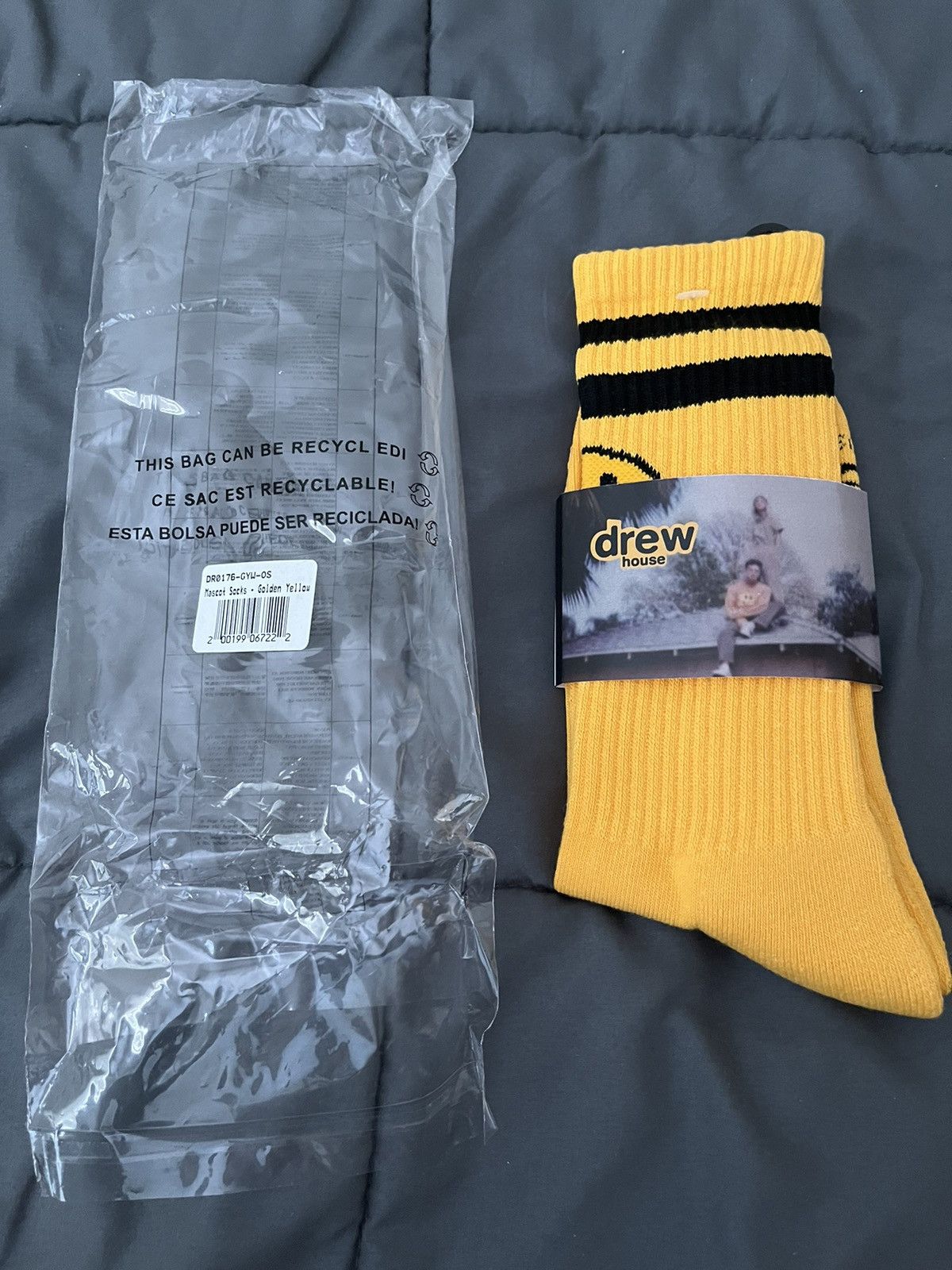 Drew House × Justin Bieber Drew House Mascot Socks - Golden Yellow Size ONE SIZE - 3 Thumbnail